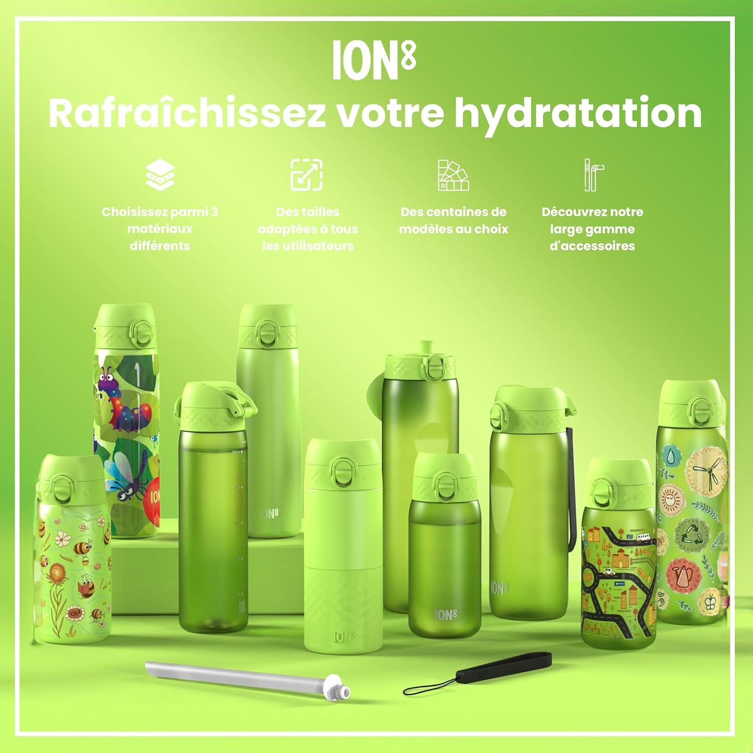 image:imageION8 Gourde 750 ml AntiFuite Sports Facile Ouvrir Verrouillage Scuris Lavable en Lavevaisselle Poigne de Transport Couvercle Rabattable Sans BPA Poigne ProfileVert