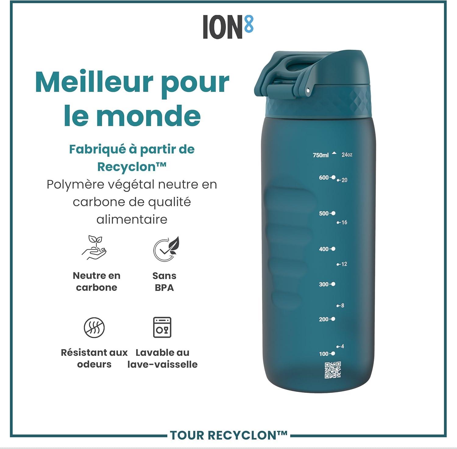 image:imageION8 Gourde 750 ml AntiFuite Sports Facile Ouvrir Verrouillage Scuris Lavable en Lavevaisselle Poigne de Transport Couvercle Rabattable Sans BPA Poigne ProfileSarcelle Profond