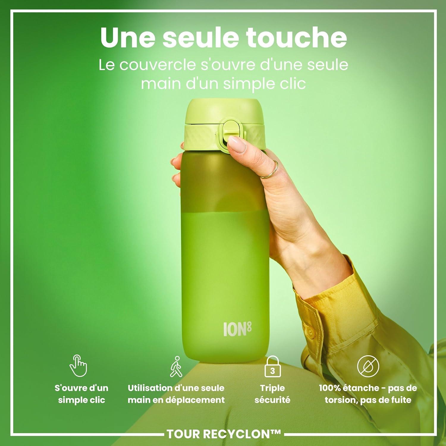 image:imageION8 Gourde 750 ml AntiFuite Sports Facile Ouvrir Verrouillage Scuris Lavable en Lavevaisselle Poigne de Transport Couvercle Rabattable Sans BPA Poigne ProfileVert