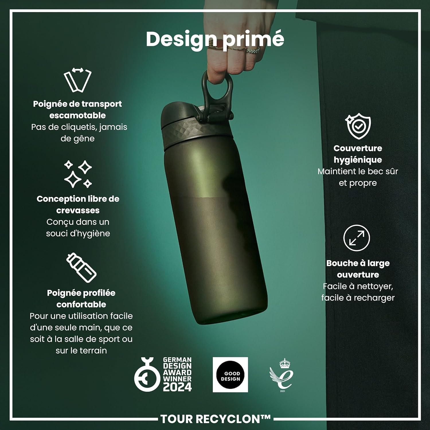 image:imageION8 Gourde 750 ml AntiFuite Sports Facile Ouvrir Verrouillage Scuris Lavable en Lavevaisselle Poigne de Transport Couvercle Rabattable Sans BPA Poigne ProfileVert Fonc