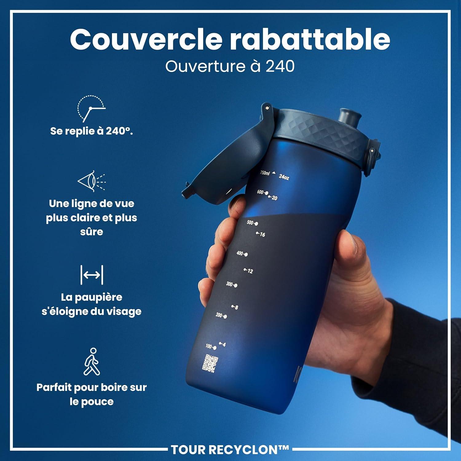 image:imageION8 Gourde 750 ml AntiFuite Sports Facile Ouvrir Verrouillage Scuris Lavable en Lavevaisselle Poigne de Transport Couvercle Rabattable Sans BPA Poigne ProfileBleu Marine