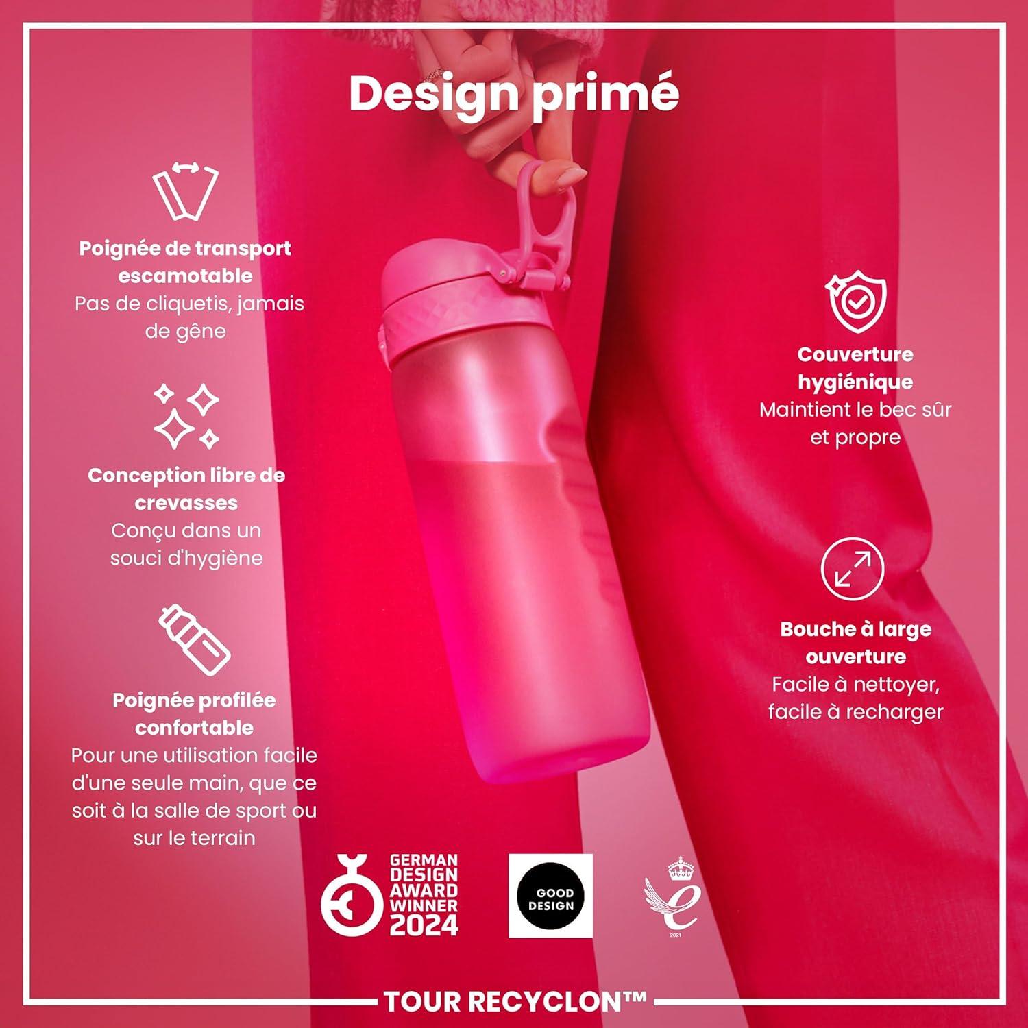 image:imageION8 Gourde 750 ml AntiFuite Sports Facile Ouvrir Verrouillage Scuris Lavable en Lavevaisselle Poigne de Transport Couvercle Rabattable Sans BPA Poigne ProfileRose