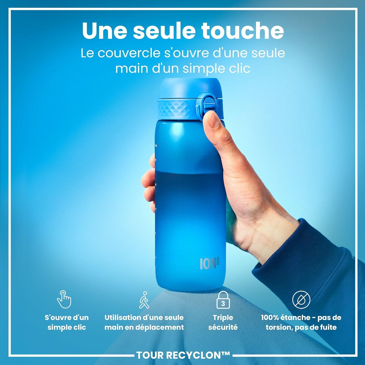 image:imageION8 Gourde 750 ml AntiFuite Sports Facile Ouvrir Verrouillage Scuris Lavable en Lavevaisselle Poigne de Transport Couvercle Rabattable Sans BPA Poigne ProfileBleu