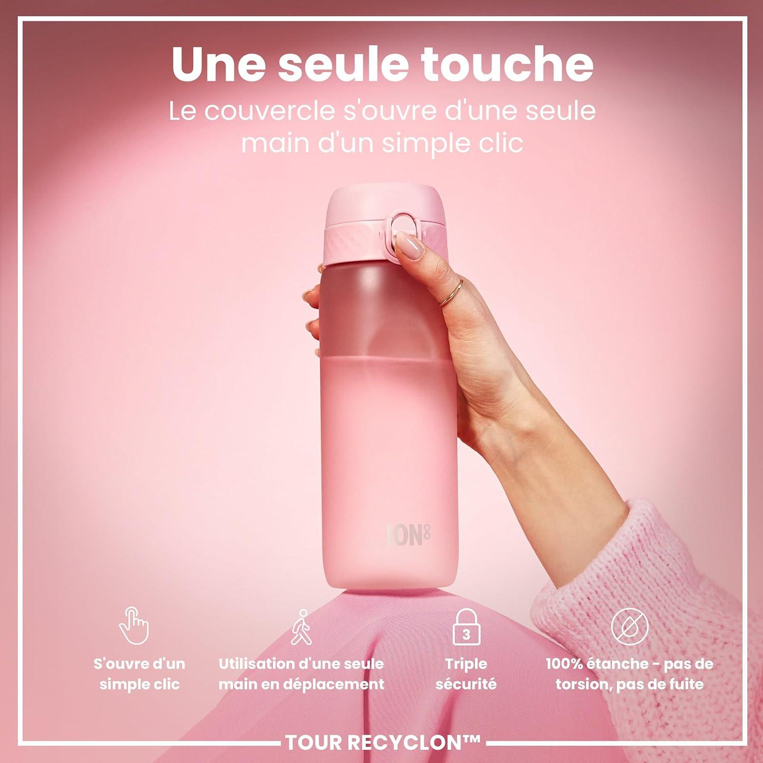 image:imageION8 Gourde 750 ml AntiFuite Sports Facile Ouvrir Verrouillage Scuris Lavable en Lavevaisselle Poigne de Transport Couvercle Rabattable Sans BPA Poigne ProfileRose Clair
