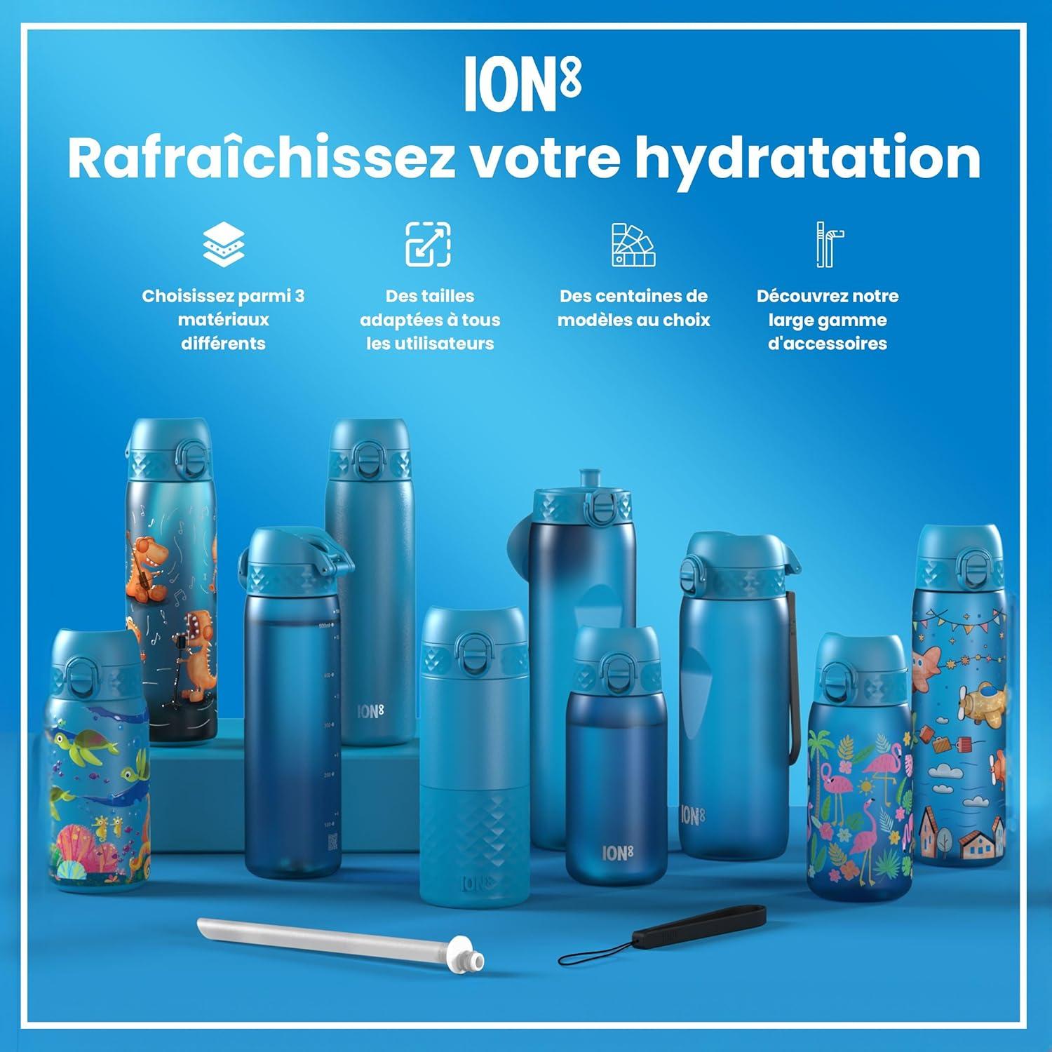 image:imageION8 Gourde 750 ml AntiFuite Sports Facile Ouvrir Verrouillage Scuris Lavable en Lavevaisselle Poigne de Transport Couvercle Rabattable Sans BPA Poigne ProfileBleu