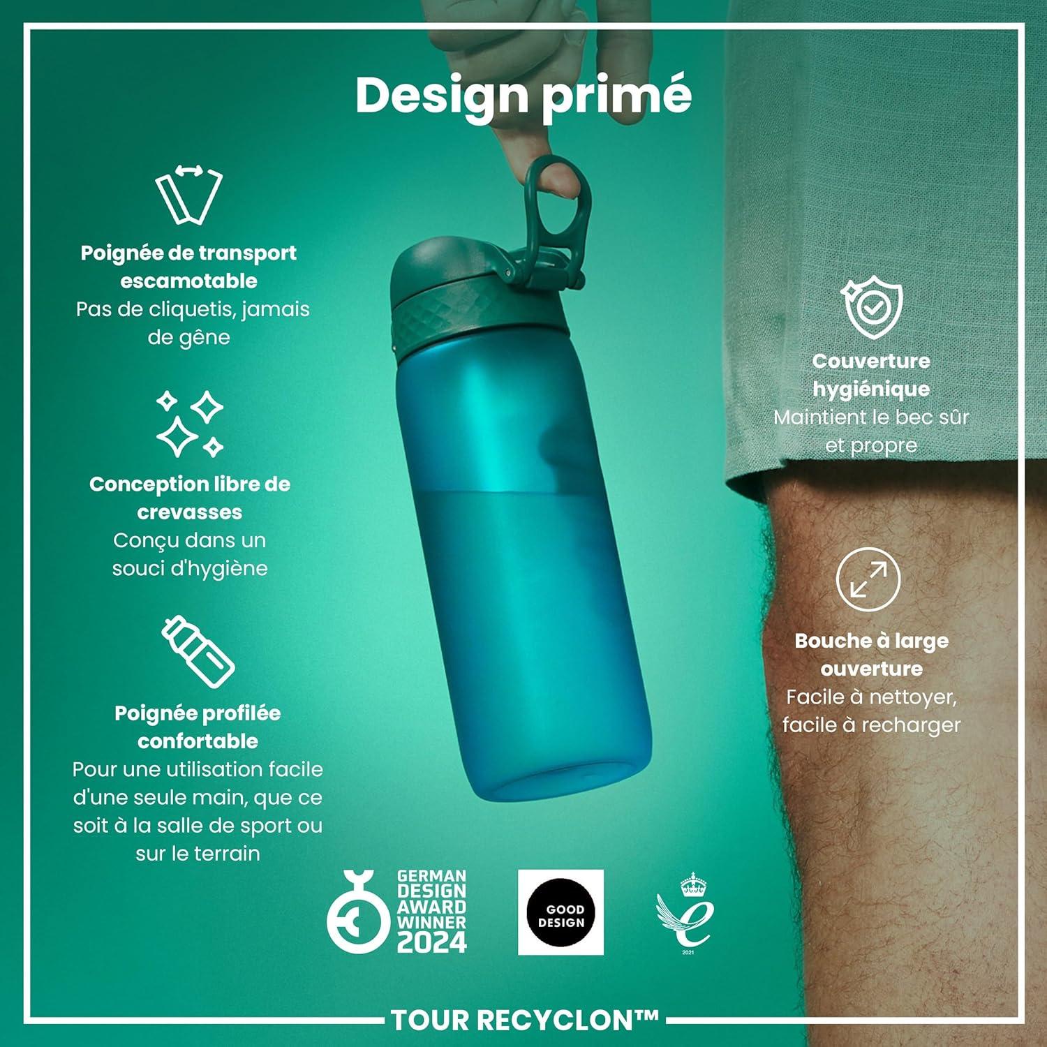 image:imageION8 Gourde 750 ml AntiFuite Sports Facile Ouvrir Verrouillage Scuris Lavable en Lavevaisselle Poigne de Transport Couvercle Rabattable Sans BPA Poigne ProfileAqua