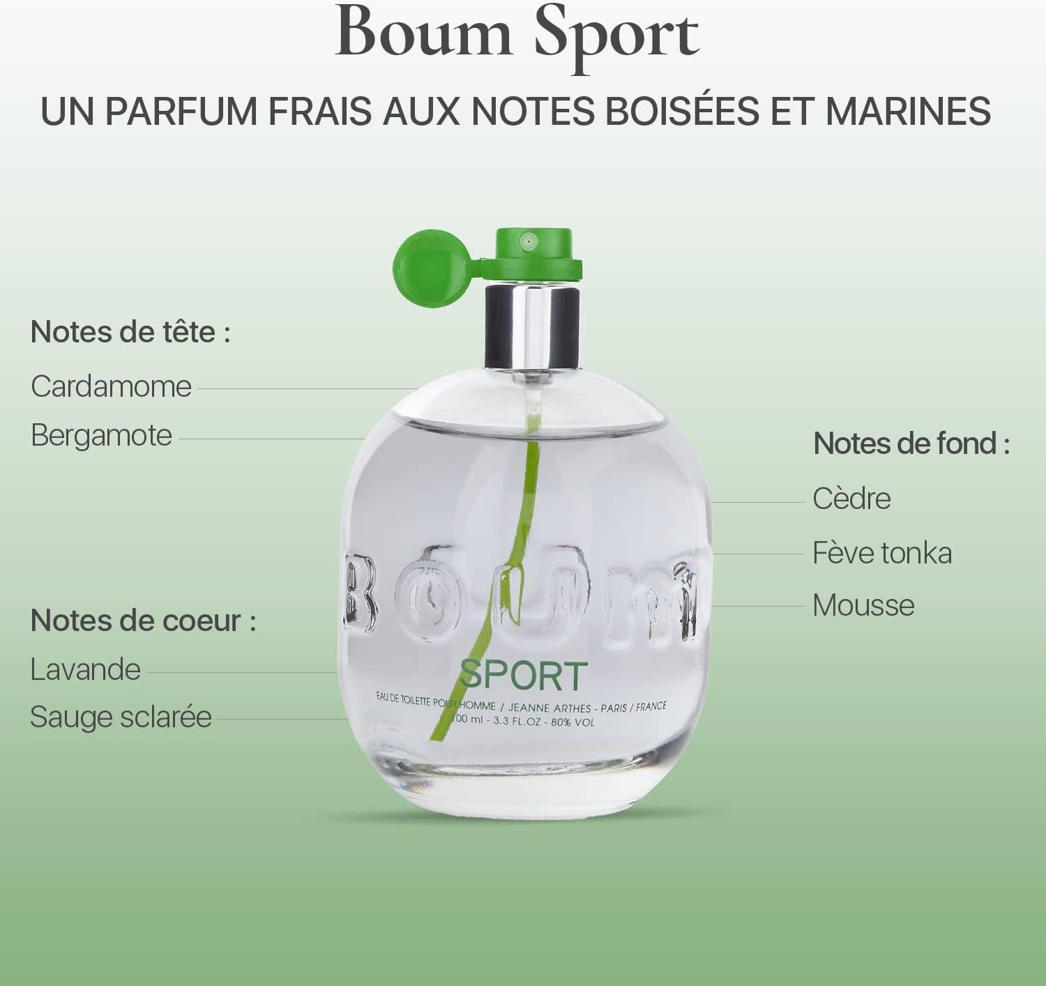 image:imageJEANNE ARTHES Parfum Homme Boum Sport Eau de toilette Flacon Vaporisateur 100 ml Fabriqu en France GrasseCdre Fve tonka