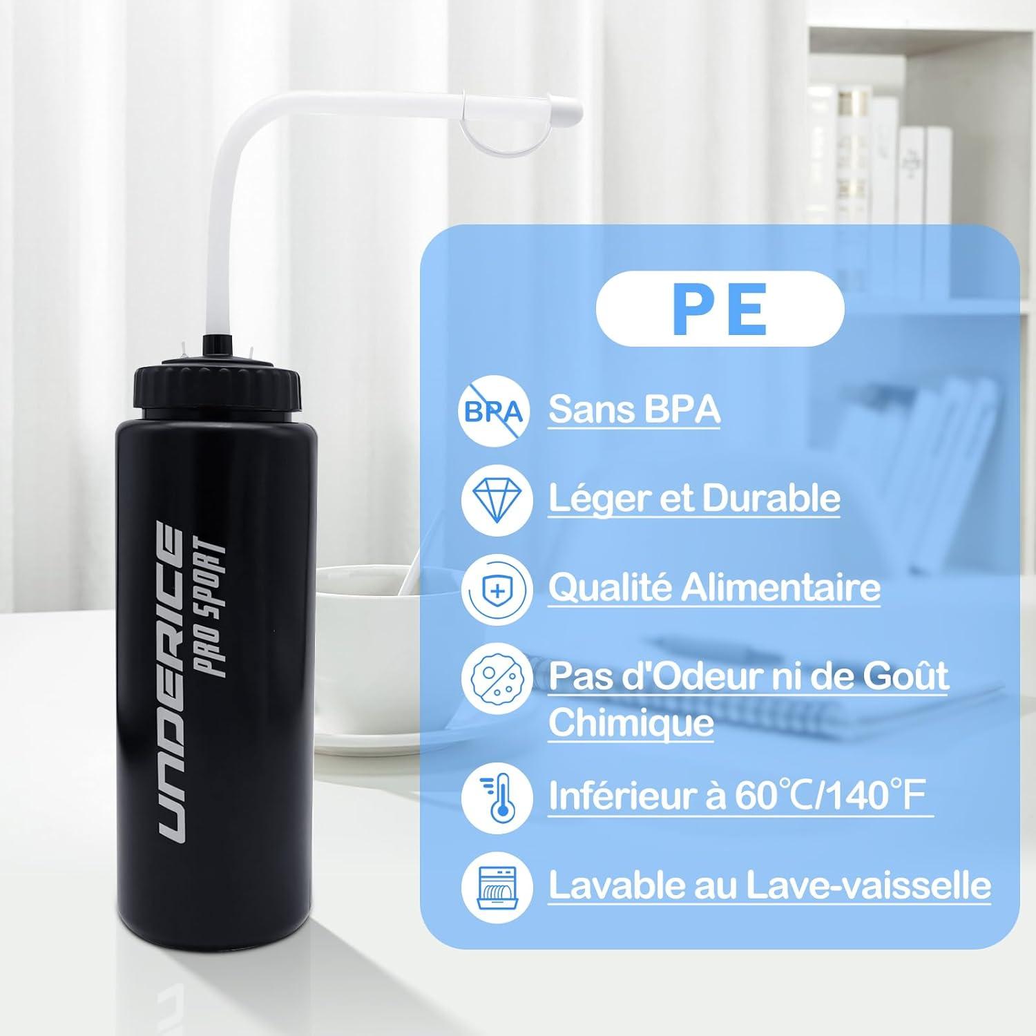 image:imageLOVIVER Bouteille dEau de Sport Bouteille Presser 1L Bouilloire avec Longue Paille Tasse dEau pour Course Pied Vlo Football Noir