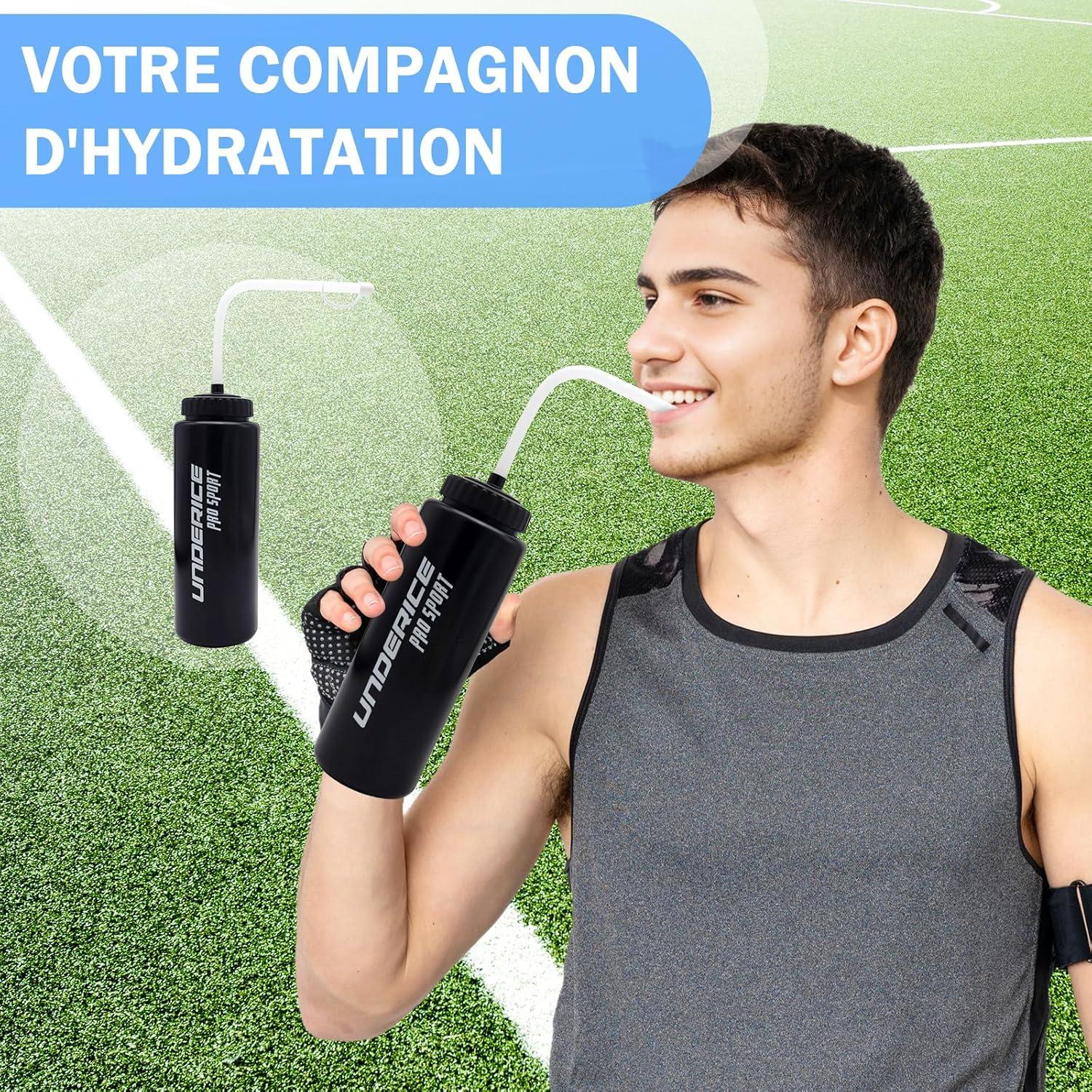 image:imageLOVIVER Bouteille dEau de Sport Bouteille Presser 1L Bouilloire avec Longue Paille Tasse dEau pour Course Pied Vlo Football Noir