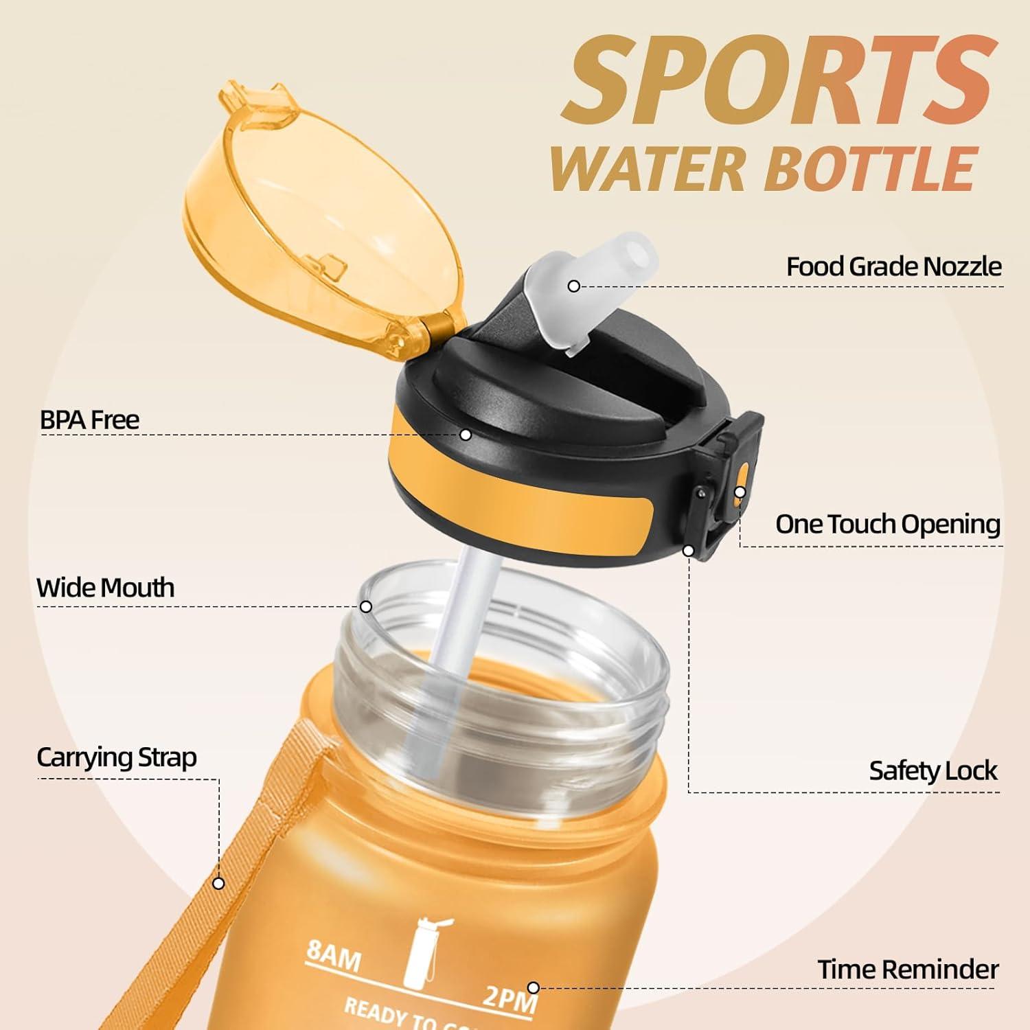image:imageMotswedi Gourde Sport 1500ml Anti Fuite Gourde Paille Rutilisable Bouteille deau sans BPA Bouteille Reutilisable pour Adulte Randonne lcole Fitness Yoga Bureau Vert Fonc ampamp GrisJaune Orange1500ml