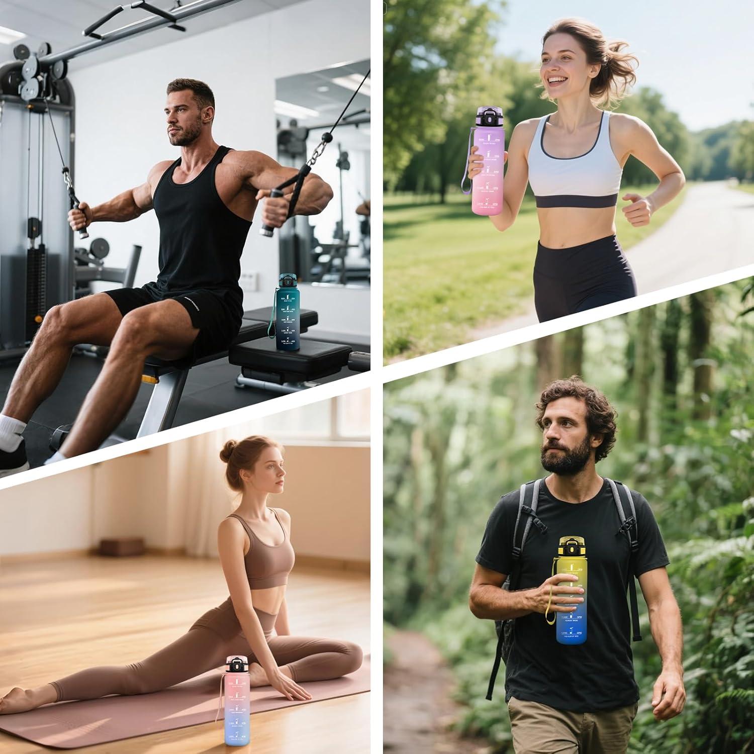 image:imageMotswedi Gourde Sport 1500ml Anti Fuite Gourde Paille Rutilisable Bouteille deau sans BPA Bouteille Reutilisable pour Adulte Randonne lcole Fitness Yoga Bureau Vert Fonc ampamp GrisViolet Clair Rose Clair1000ml