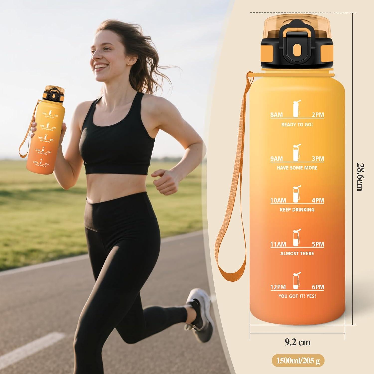 image:imageMotswedi Gourde Sport 1500ml Anti Fuite Gourde Paille Rutilisable Bouteille deau sans BPA Bouteille Reutilisable pour Adulte Randonne lcole Fitness Yoga Bureau Vert Fonc ampamp GrisJaune Orange1500ml