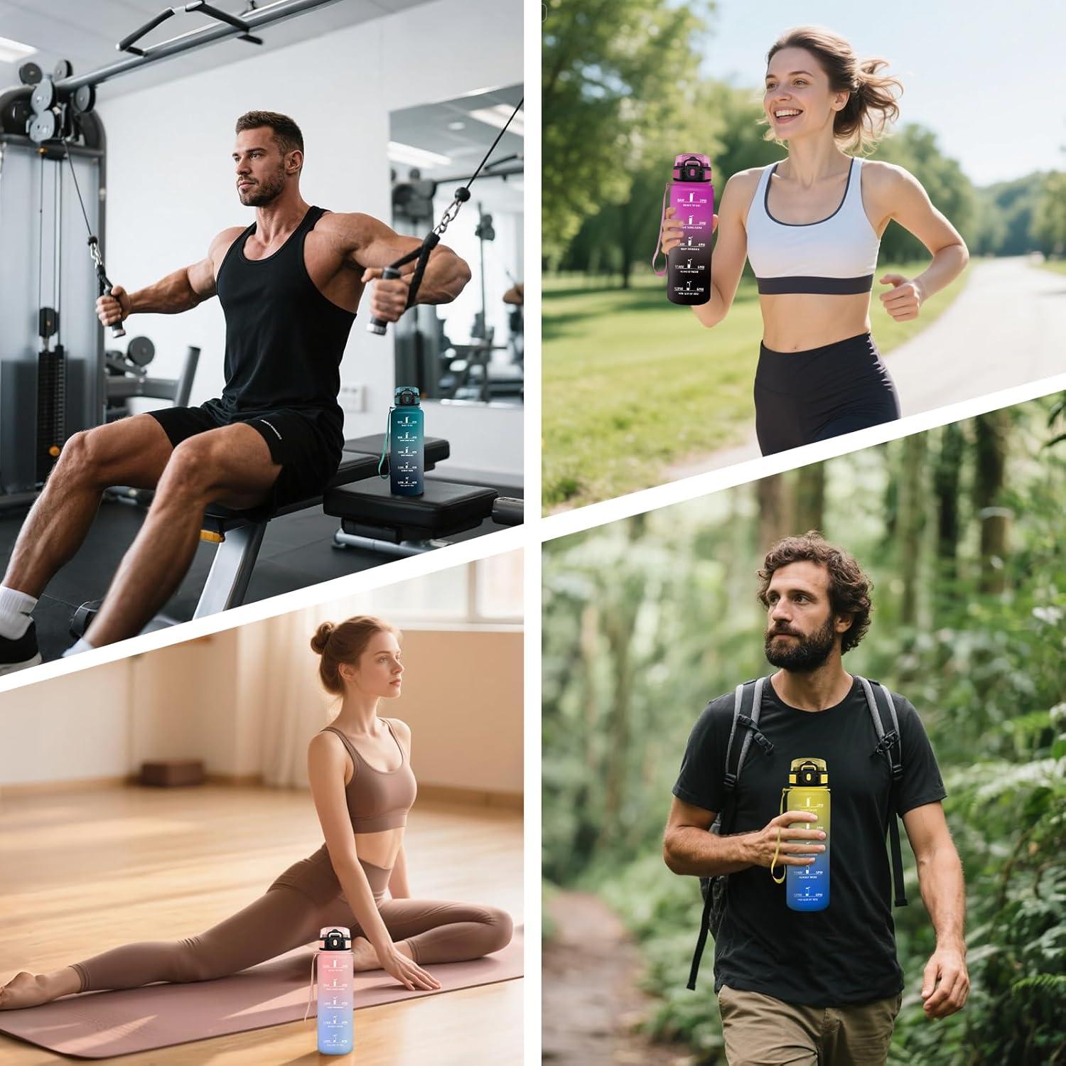 image:imageMotswedi Gourde Sport 1500ml Anti Fuite Gourde Paille Rutilisable Bouteille deau sans BPA Bouteille Reutilisable pour Adulte Randonne lcole Fitness Yoga Bureau Vert Fonc ampamp GrisViolet Rouge Noir1000ml