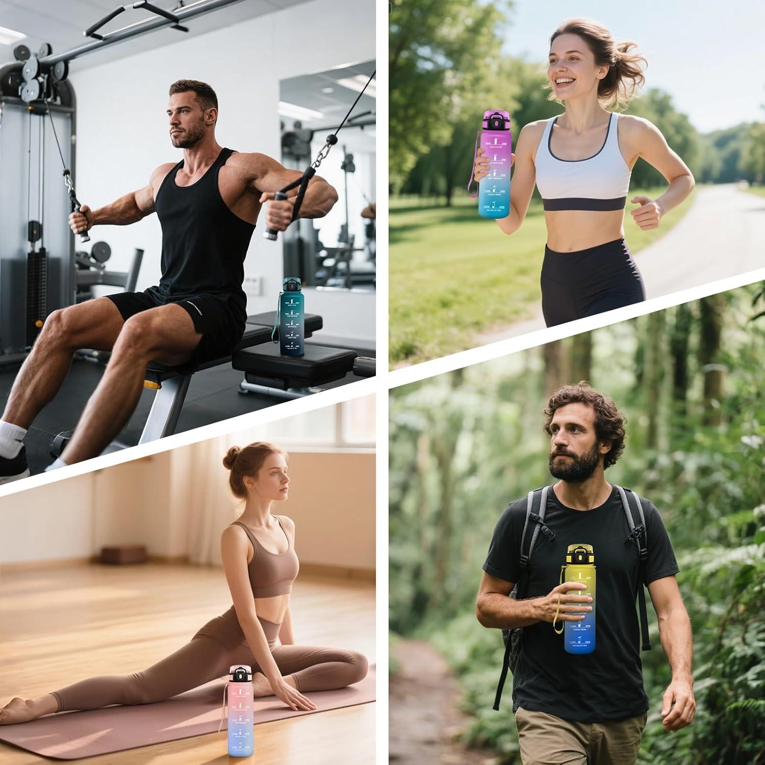 image:imageMotswedi Gourde Sport 1500ml Anti Fuite Gourde Paille Rutilisable Bouteille deau sans BPA Bouteille Reutilisable pour Adulte Randonne lcole Fitness Yoga Bureau Vert Fonc ampamp GrisRose Rouge Cyan1000ml