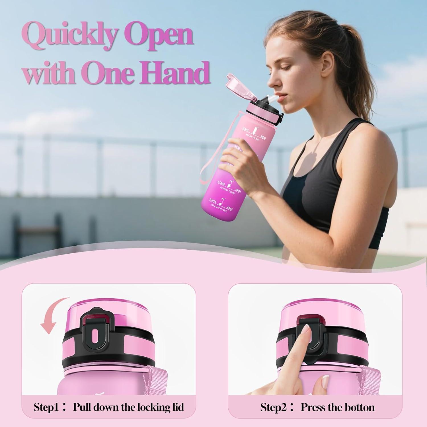 image:imageMotswedi Gourde Sport 1500ml Anti Fuite Gourde Paille Rutilisable Bouteille deau sans BPA Bouteille Reutilisable pour Adulte Randonne lcole Fitness Yoga Bureau Vert Fonc ampamp GrisRose Clair Rose Rouge1000ml