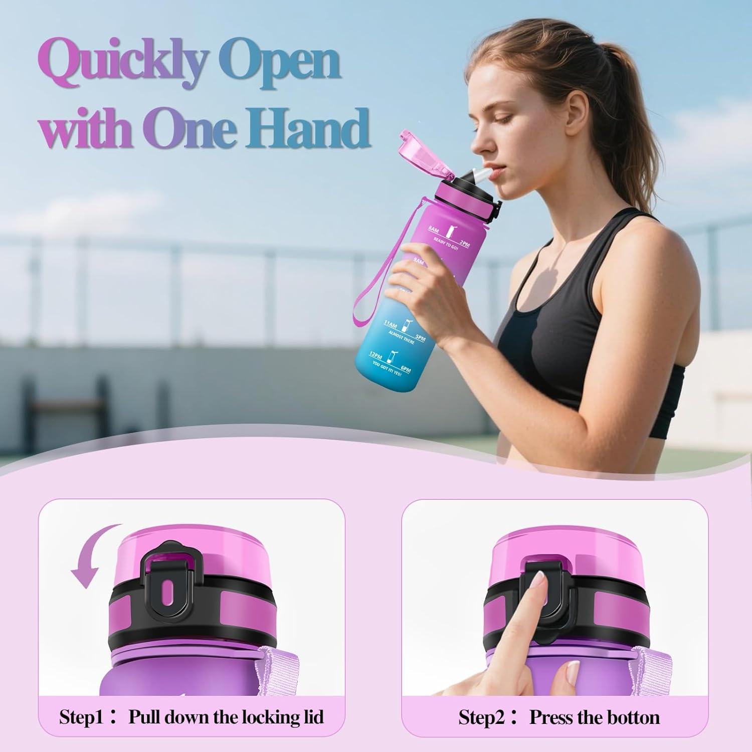 image:imageMotswedi Gourde Sport 1500ml Anti Fuite Gourde Paille Rutilisable Bouteille deau sans BPA Bouteille Reutilisable pour Adulte Randonne lcole Fitness Yoga Bureau Vert Fonc ampamp GrisRose Rouge Cyan1000ml