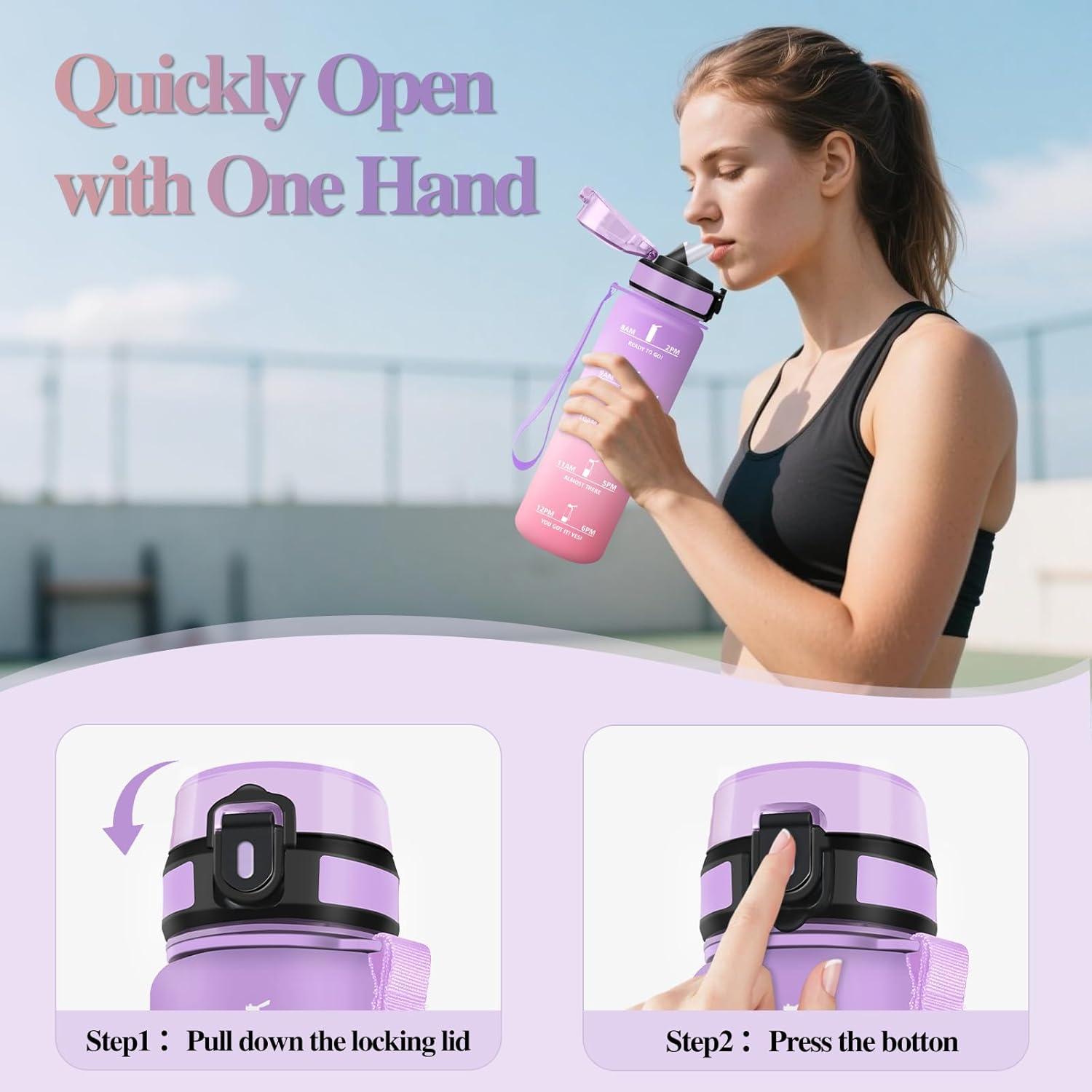 image:imageMotswedi Gourde Sport 1500ml Anti Fuite Gourde Paille Rutilisable Bouteille deau sans BPA Bouteille Reutilisable pour Adulte Randonne lcole Fitness Yoga Bureau Vert Fonc ampamp GrisViolet Clair Rose Clair1000ml