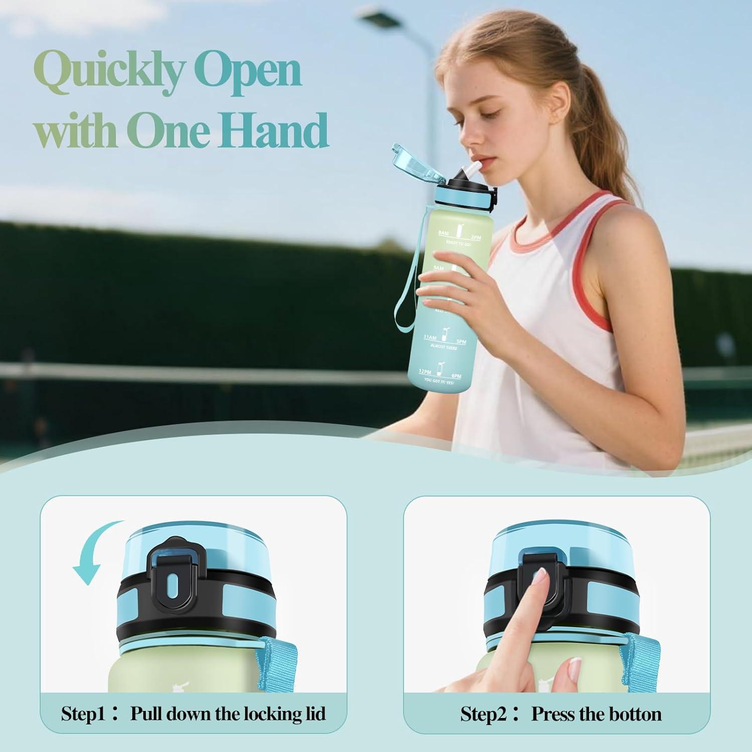 image:imageMotswedi Gourde Sport 1500ml Anti Fuite Gourde Paille Rutilisable Bouteille deau sans BPA Bouteille Reutilisable pour Adulte Randonne lcole Fitness Yoga Bureau Vert Fonc ampamp GrisBlanc Cass Bleu Clair1000ml