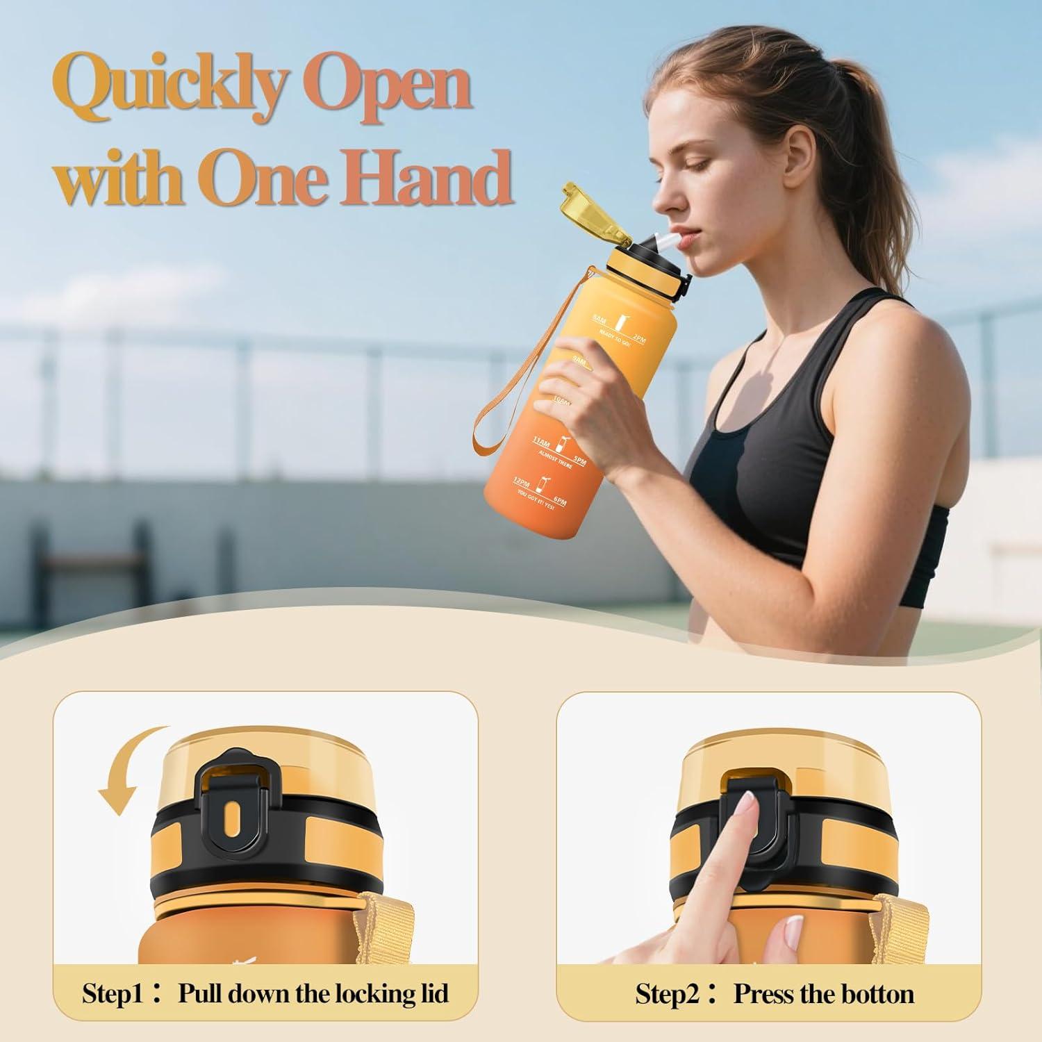 image:imageMotswedi Gourde Sport 1500ml Anti Fuite Gourde Paille Rutilisable Bouteille deau sans BPA Bouteille Reutilisable pour Adulte Randonne lcole Fitness Yoga Bureau Vert Fonc ampamp GrisJaune Orange1500ml
