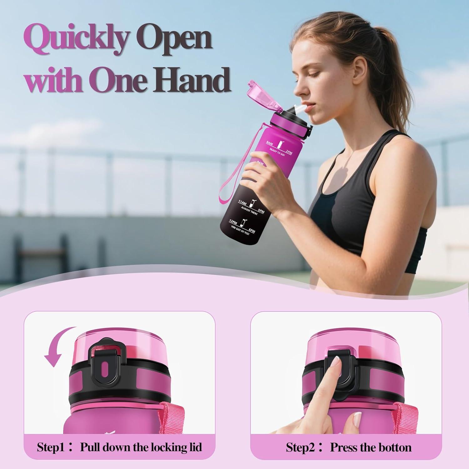 image:imageMotswedi Gourde Sport 1500ml Anti Fuite Gourde Paille Rutilisable Bouteille deau sans BPA Bouteille Reutilisable pour Adulte Randonne lcole Fitness Yoga Bureau Vert Fonc ampamp GrisViolet Rouge Noir1000ml