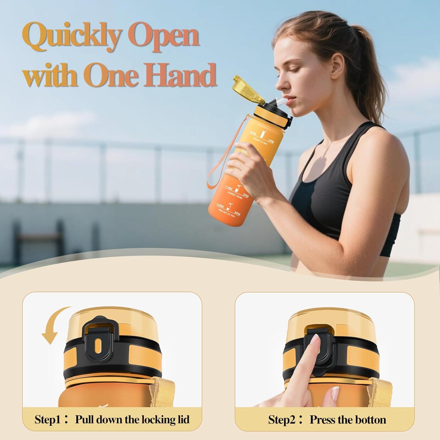 image:imageMotswedi Gourde Sport 1500ml Anti Fuite Gourde Paille Rutilisable Bouteille deau sans BPA Bouteille Reutilisable pour Adulte Randonne lcole Fitness Yoga Bureau Vert Fonc ampamp GrisJaune Orange1000ml
