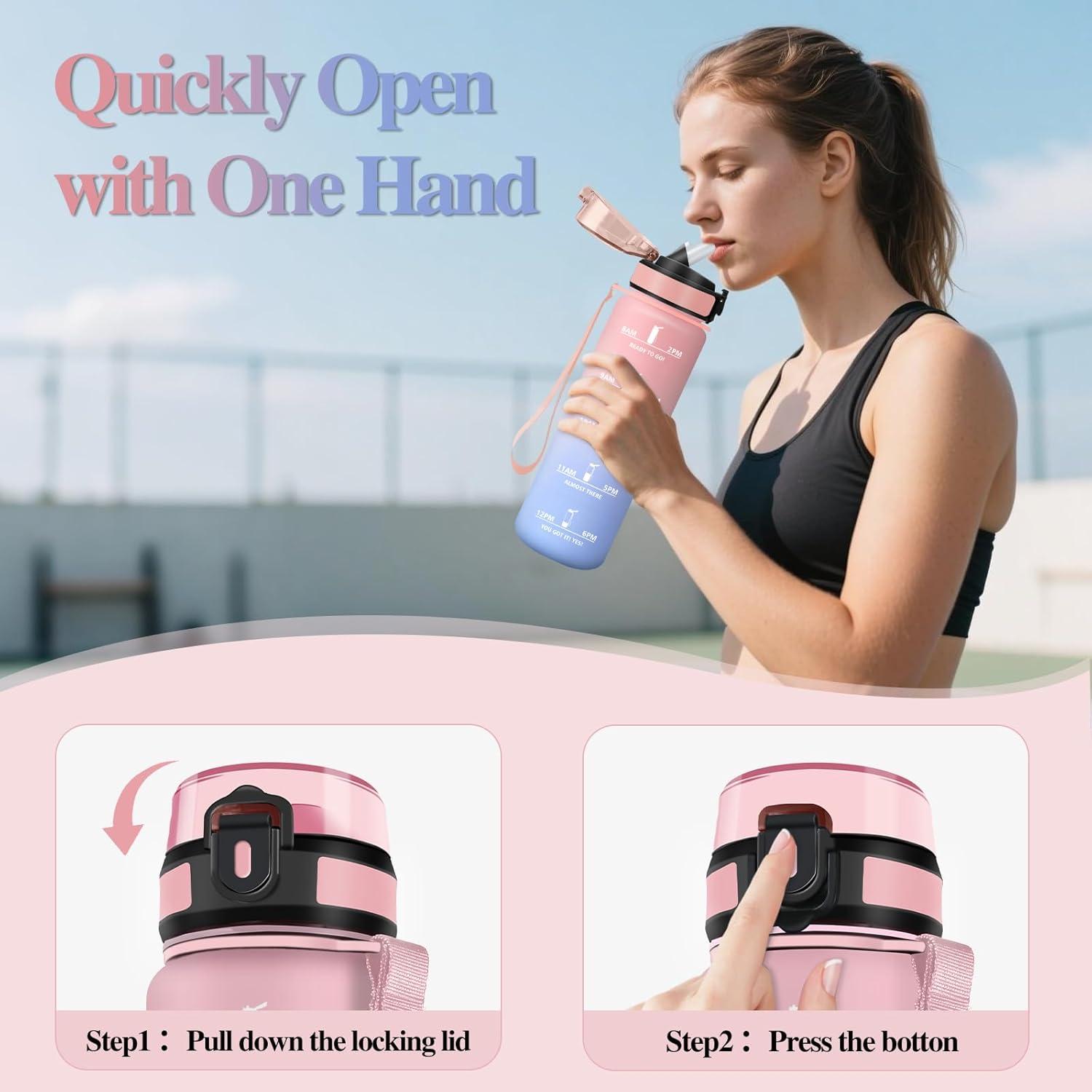 image:imageMotswedi Gourde Sport 1500ml Anti Fuite Gourde Paille Rutilisable Bouteille deau sans BPA Bouteille Reutilisable pour Adulte Randonne lcole Fitness Yoga Bureau Vert Fonc ampamp GrisRose Bleu Ciel1000ml