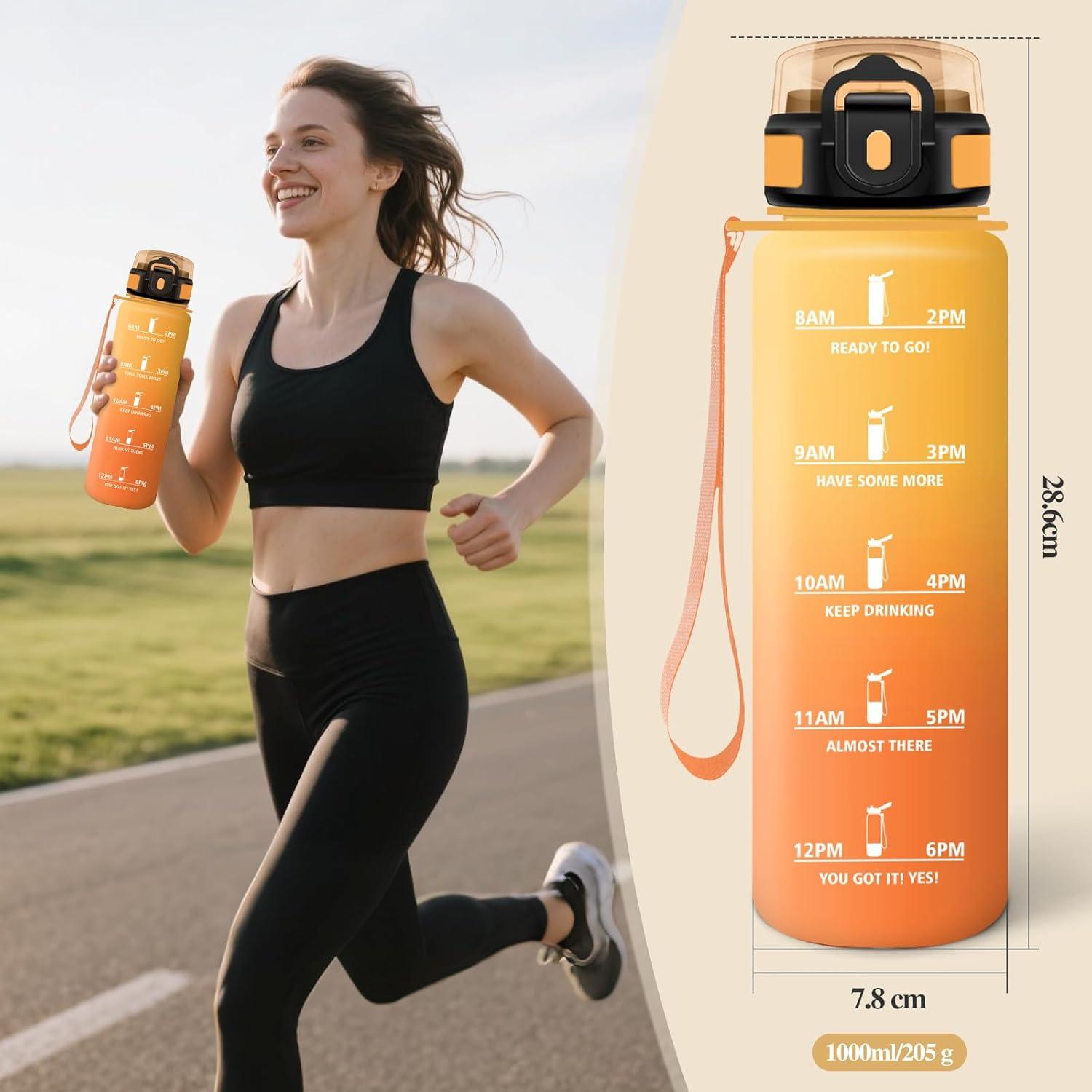 image:imageMotswedi Gourde Sport 1500ml Anti Fuite Gourde Paille Rutilisable Bouteille deau sans BPA Bouteille Reutilisable pour Adulte Randonne lcole Fitness Yoga Bureau Vert Fonc ampamp GrisJaune Orange1000ml