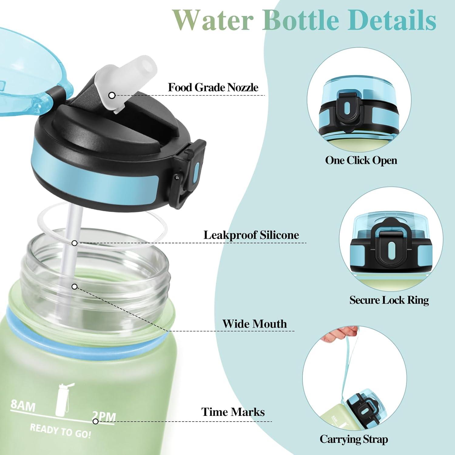 image:imageMotswedi Gourde Sport 1500ml Anti Fuite Gourde Paille Rutilisable Bouteille deau sans BPA Bouteille Reutilisable pour Adulte Randonne lcole Fitness Yoga Bureau Vert Fonc ampamp GrisBlanc Cass Bleu Clair1000ml