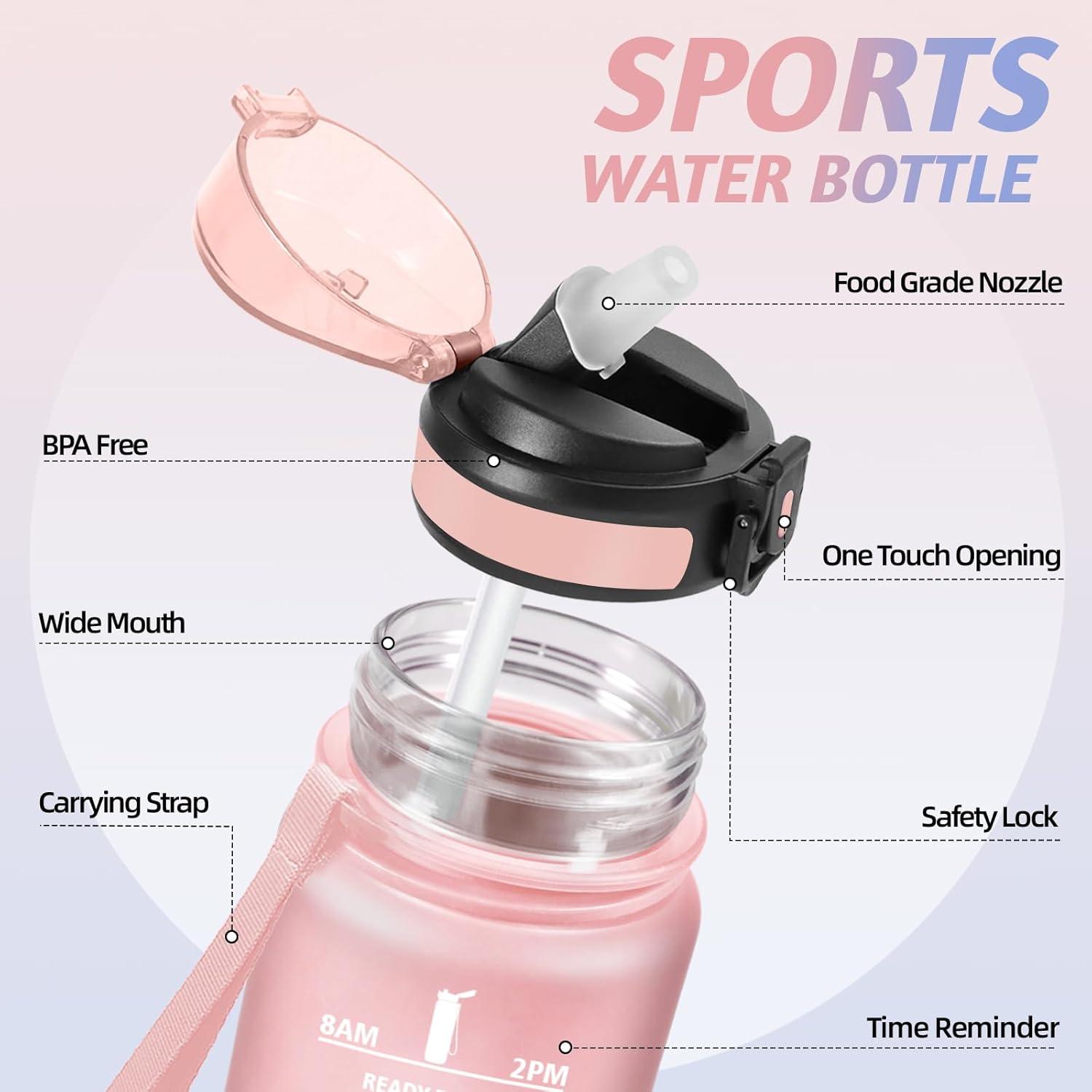 image:imageMotswedi Gourde Sport 1500ml Anti Fuite Gourde Paille Rutilisable Bouteille deau sans BPA Bouteille Reutilisable pour Adulte Randonne lcole Fitness Yoga Bureau Vert Fonc ampamp GrisRose Bleu Ciel1000ml