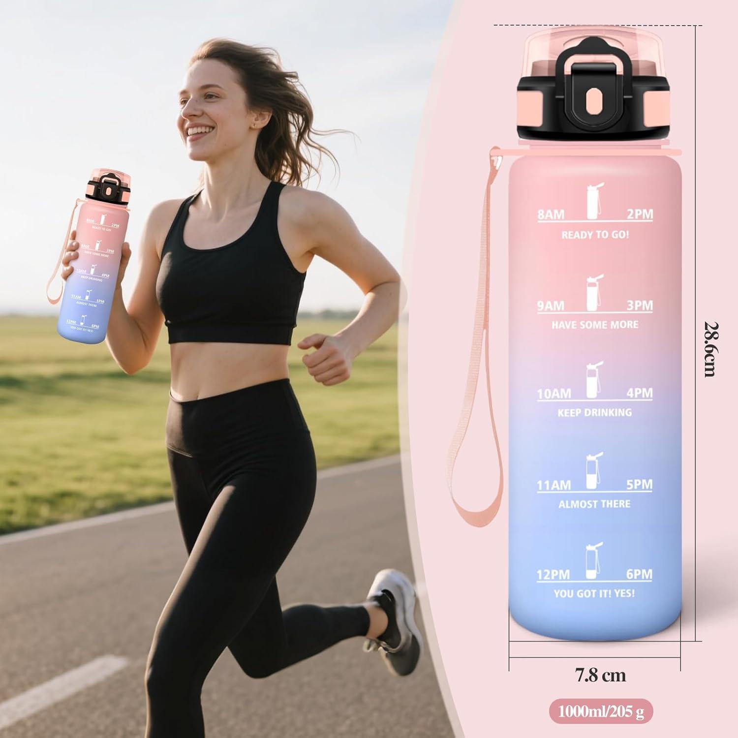image:imageMotswedi Gourde Sport 1500ml Anti Fuite Gourde Paille Rutilisable Bouteille deau sans BPA Bouteille Reutilisable pour Adulte Randonne lcole Fitness Yoga Bureau Vert Fonc ampamp GrisRose Bleu Ciel1000ml