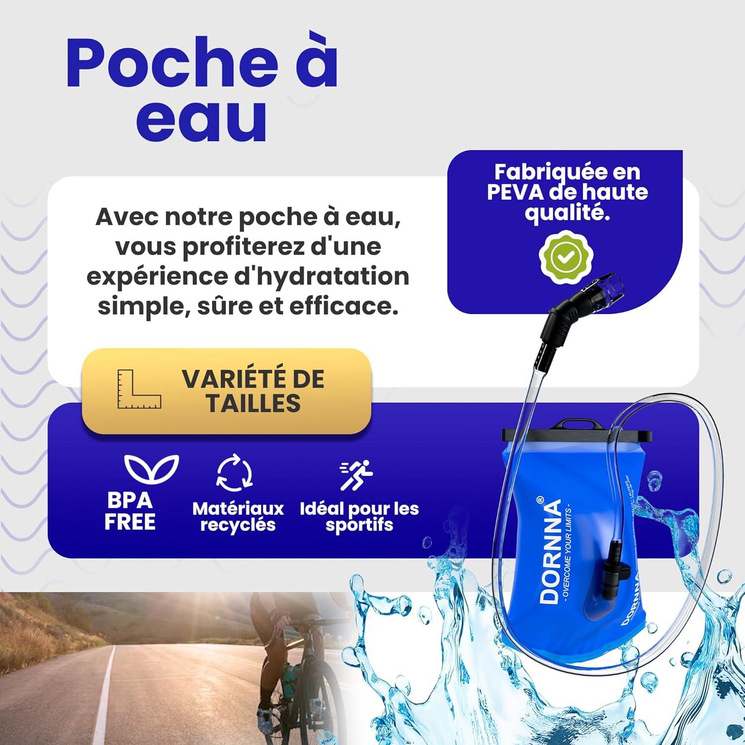 image:imagePoche Eau sans BPA Poche Hydratation de Sport Rsistant Sacs Dhydratation Portable pour la Randonne Cyclisme Camping1L