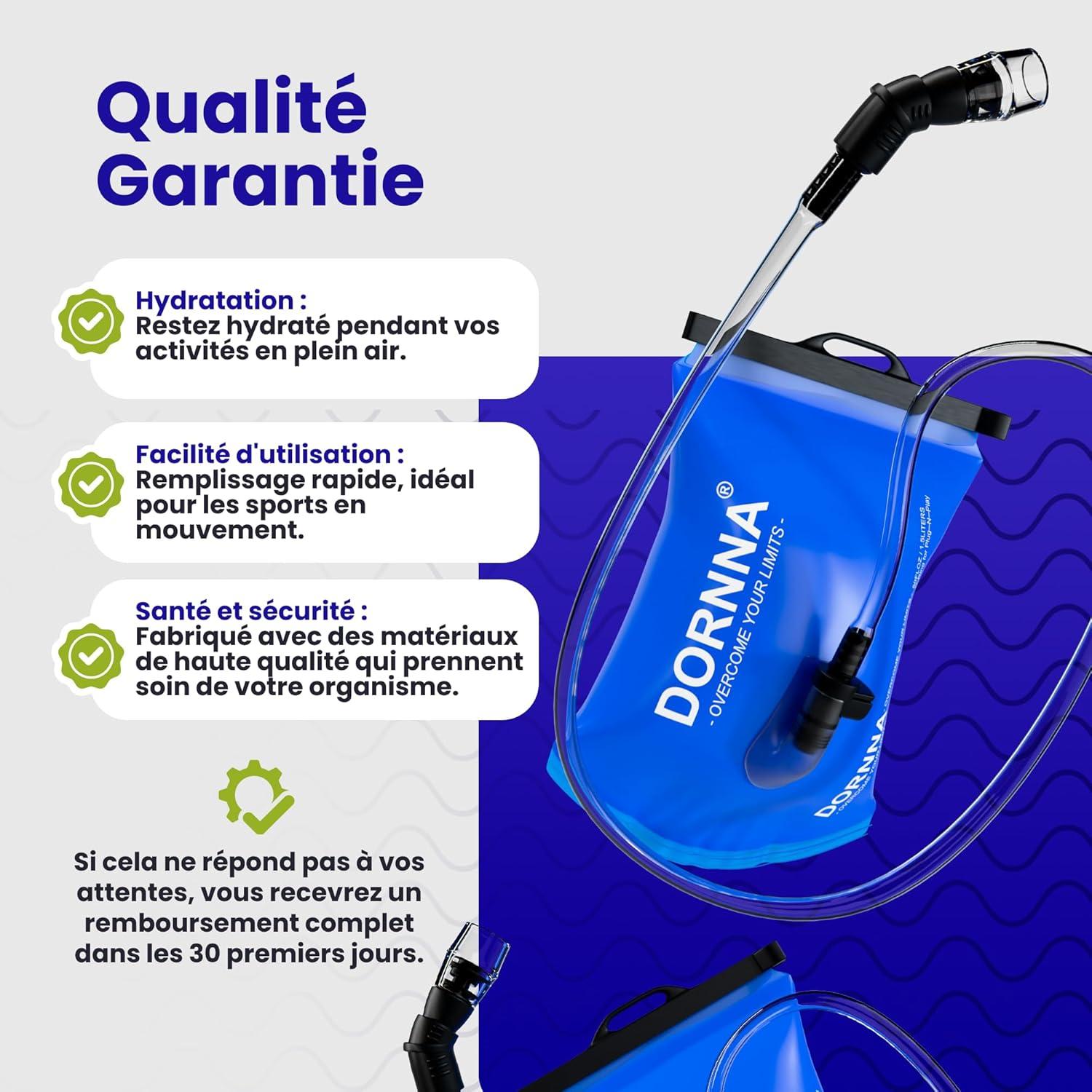image:imagePoche Eau sans BPA Poche Hydratation de Sport Rsistant Sacs Dhydratation Portable pour la Randonne Cyclisme Camping1L
