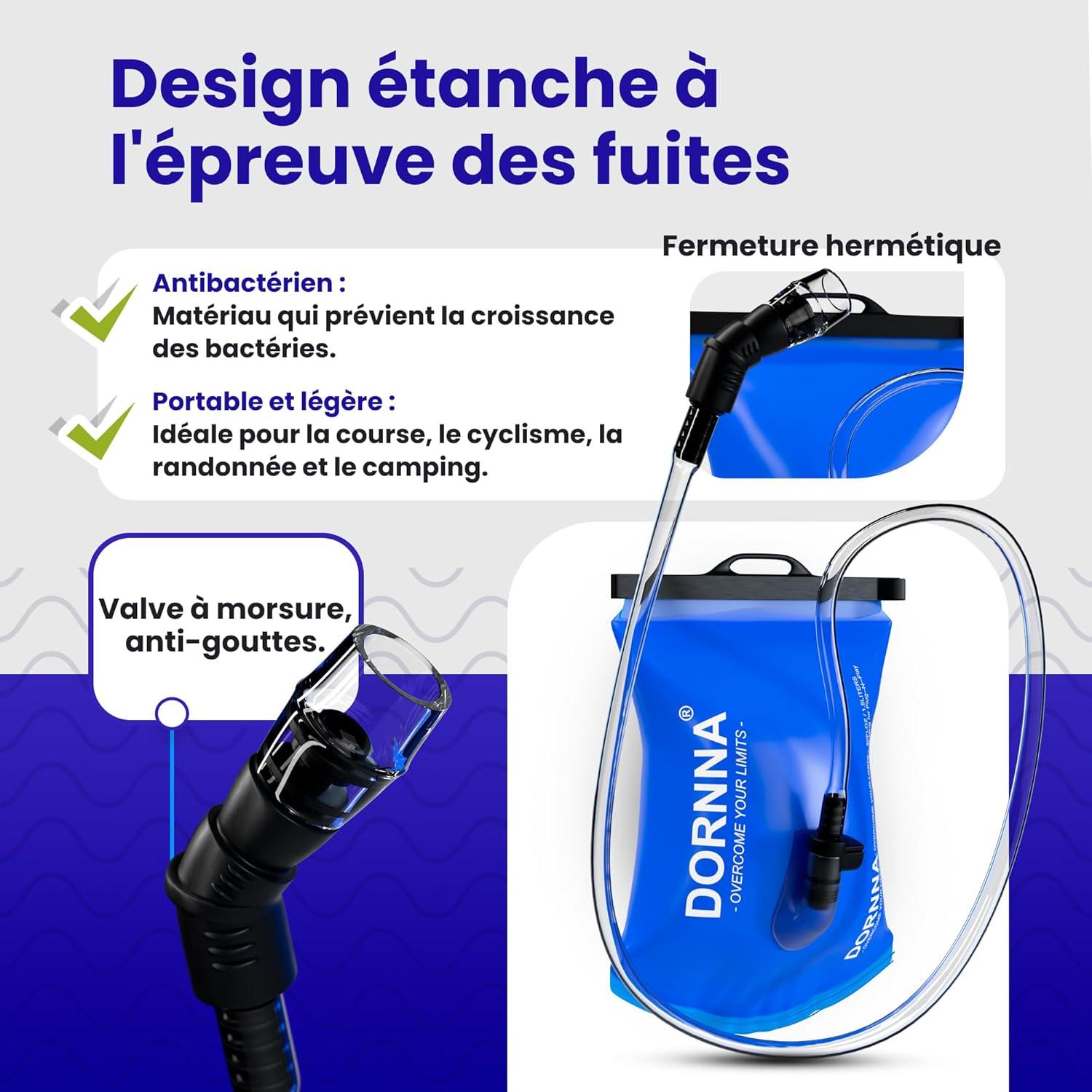 image:imagePoche Eau sans BPA Poche Hydratation de Sport Rsistant Sacs Dhydratation Portable pour la Randonne Cyclisme Camping1L