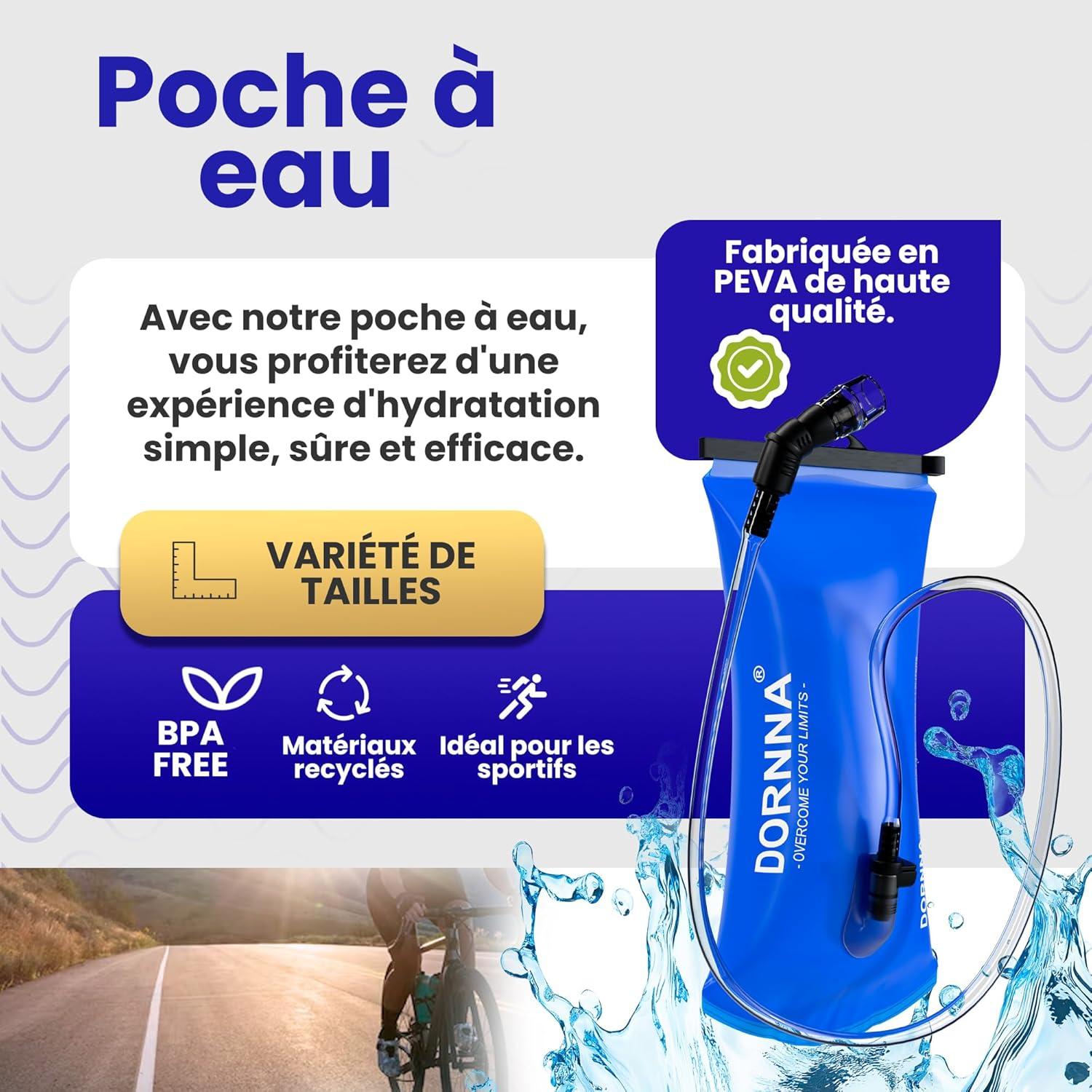 image:imagePoche Eau sans BPA Poche Hydratation de Sport Rsistant Sacs Dhydratation Portable pour la Randonne Cyclisme Camping2L