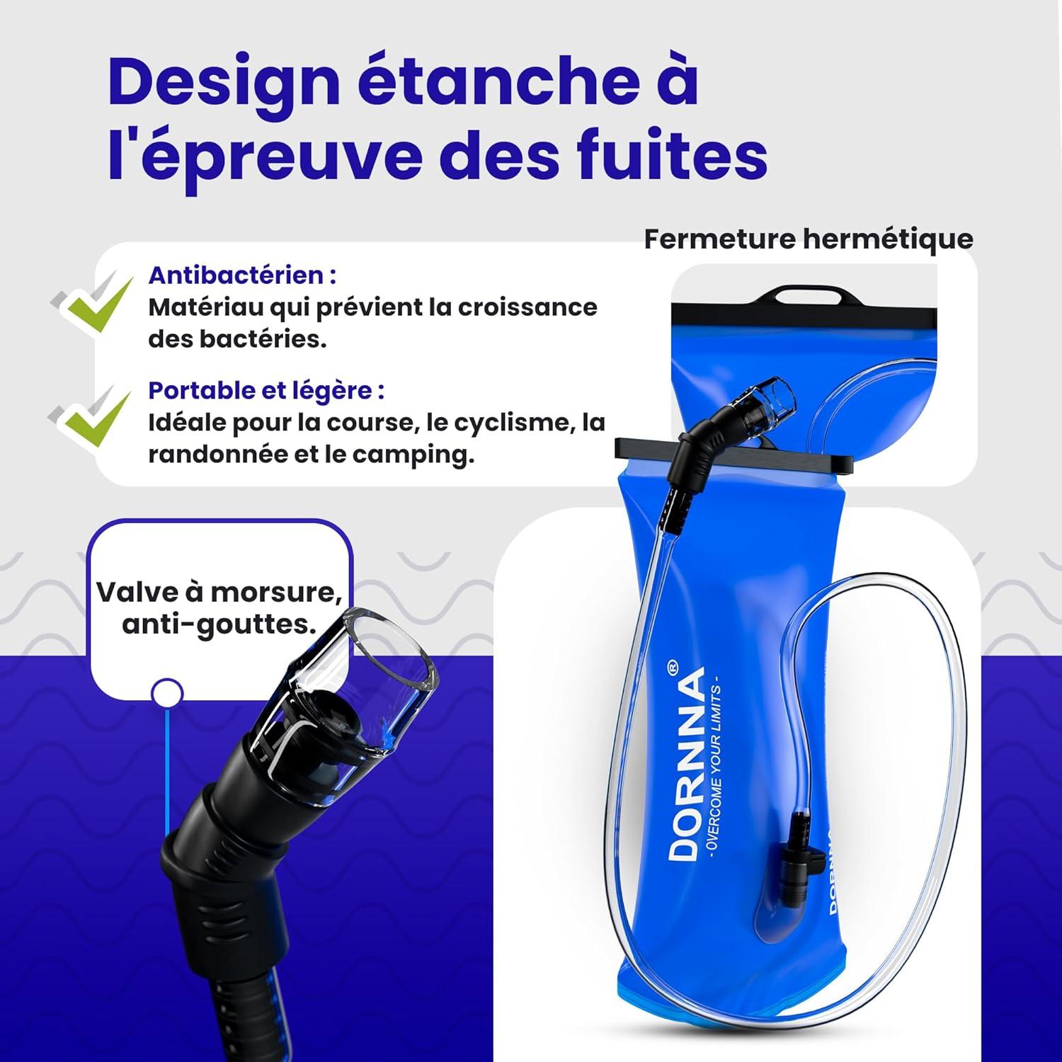 image:imagePoche Eau sans BPA Poche Hydratation de Sport Rsistant Sacs Dhydratation Portable pour la Randonne Cyclisme Camping2L