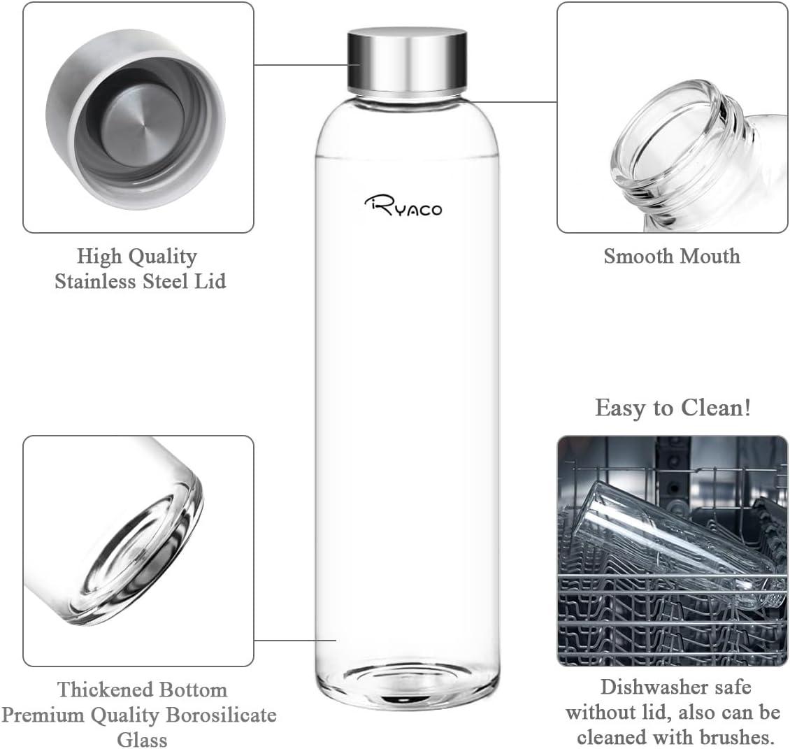 image:imageRyaco Bouteille deau en verre de 550ml18oz sans BPA Bouteille en borosilicate antifuiteIdale pour maison les voyages le sport le yoga la gym les boissons chaudes et froides avecGris Fonc