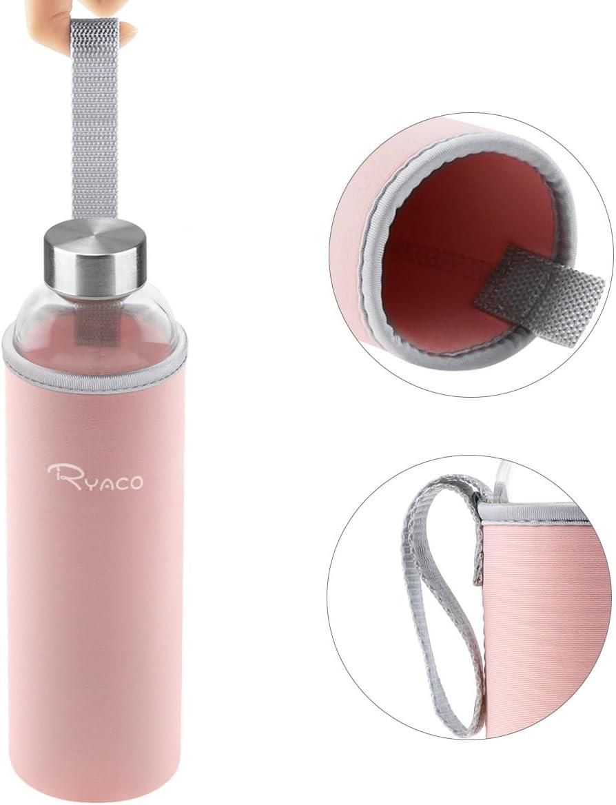 image:imageRyaco Bouteille deau en verre de 550ml18oz sans BPA Bouteille en borosilicate antifuiteIdale pour maison les voyages le sport le yoga la gym les boissons chaudes et froides avecRose