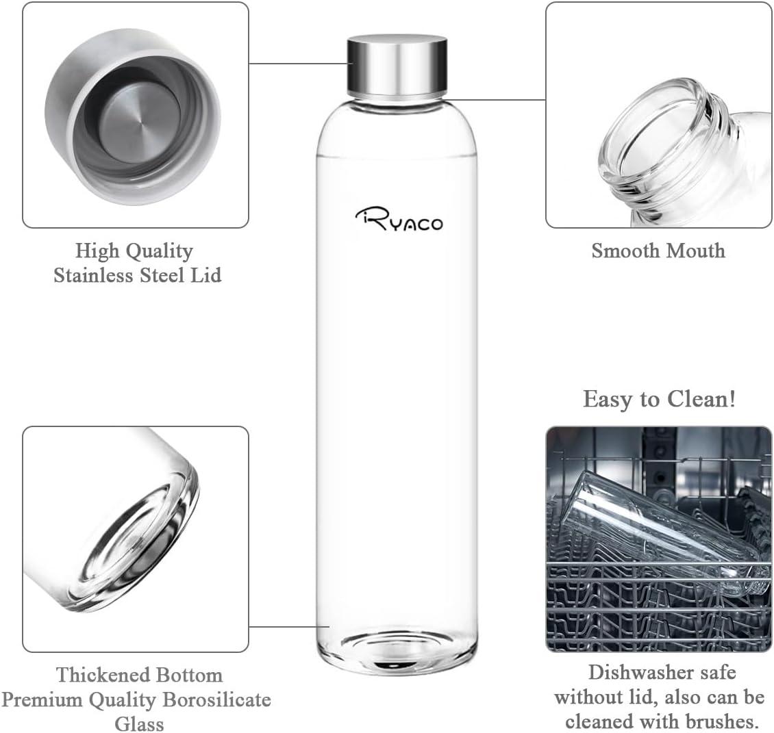 image:imageRyaco Bouteille deau en verre de 550ml18oz sans BPA Bouteille en borosilicate antifuiteIdale pour maison les voyages le sport le yoga la gym les boissons chaudes et froides avecSaphir