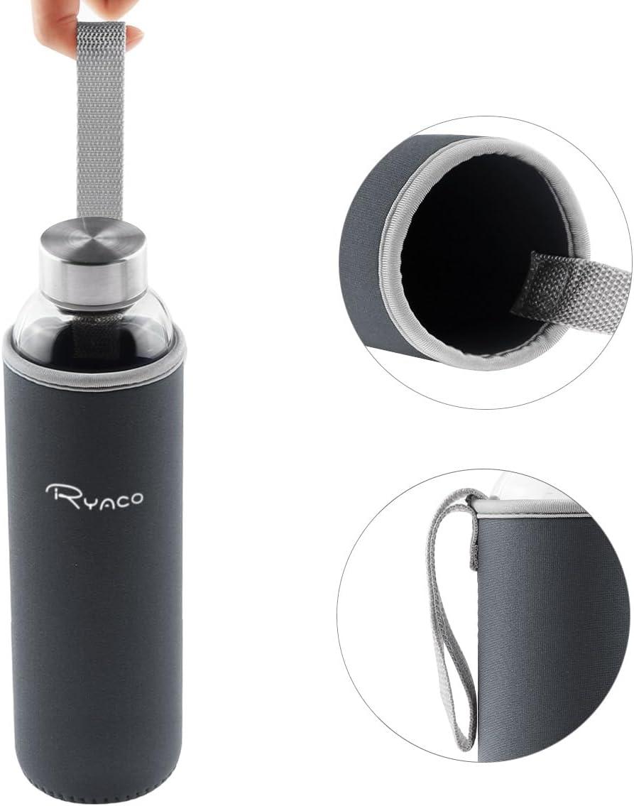 image:imageRyaco Bouteille deau en verre de 550ml18oz sans BPA Bouteille en borosilicate antifuiteIdale pour maison les voyages le sport le yoga la gym les boissons chaudes et froides avecGris Fonc