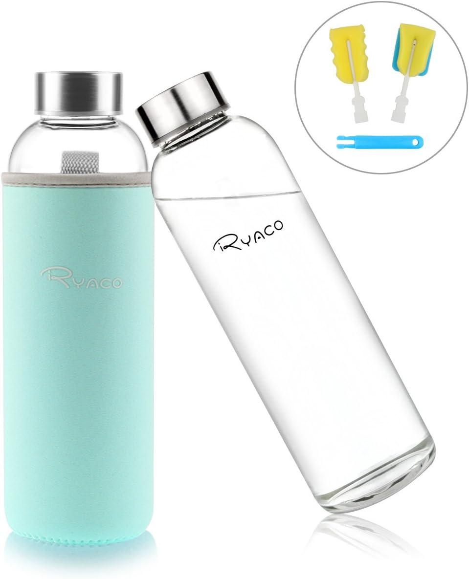 image:imageRyaco Bouteille deau en verre de 550ml18oz sans BPA Bouteille en borosilicate antifuiteIdale pour maison les voyages le sport le yoga la gym les boissons chaudes et froides avecMenthe Verte