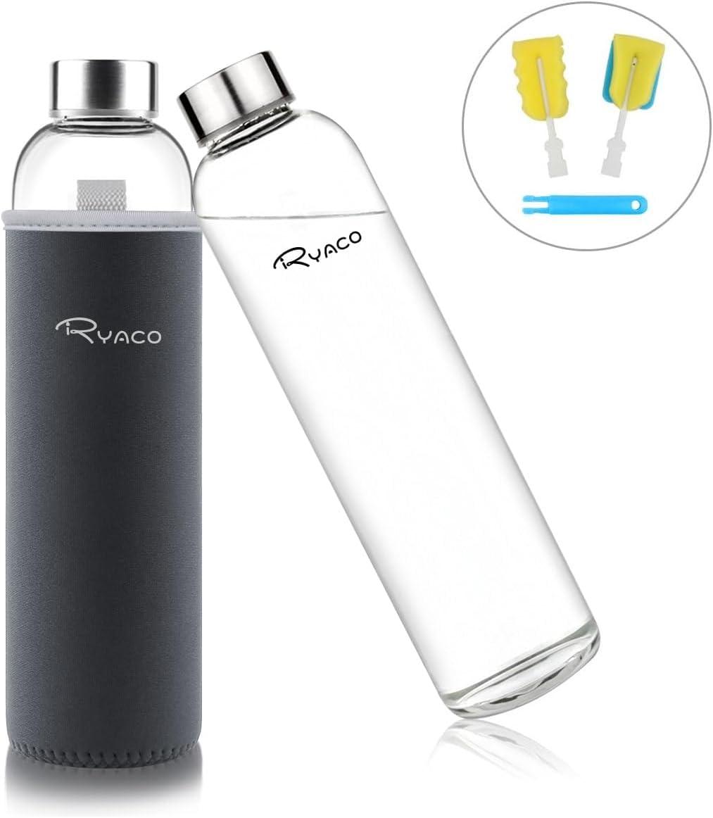 image:imageRyaco Bouteille deau en verre de 550ml18oz sans BPA Bouteille en borosilicate antifuiteIdale pour maison les voyages le sport le yoga la gym les boissons chaudes et froides avecGris Fonc