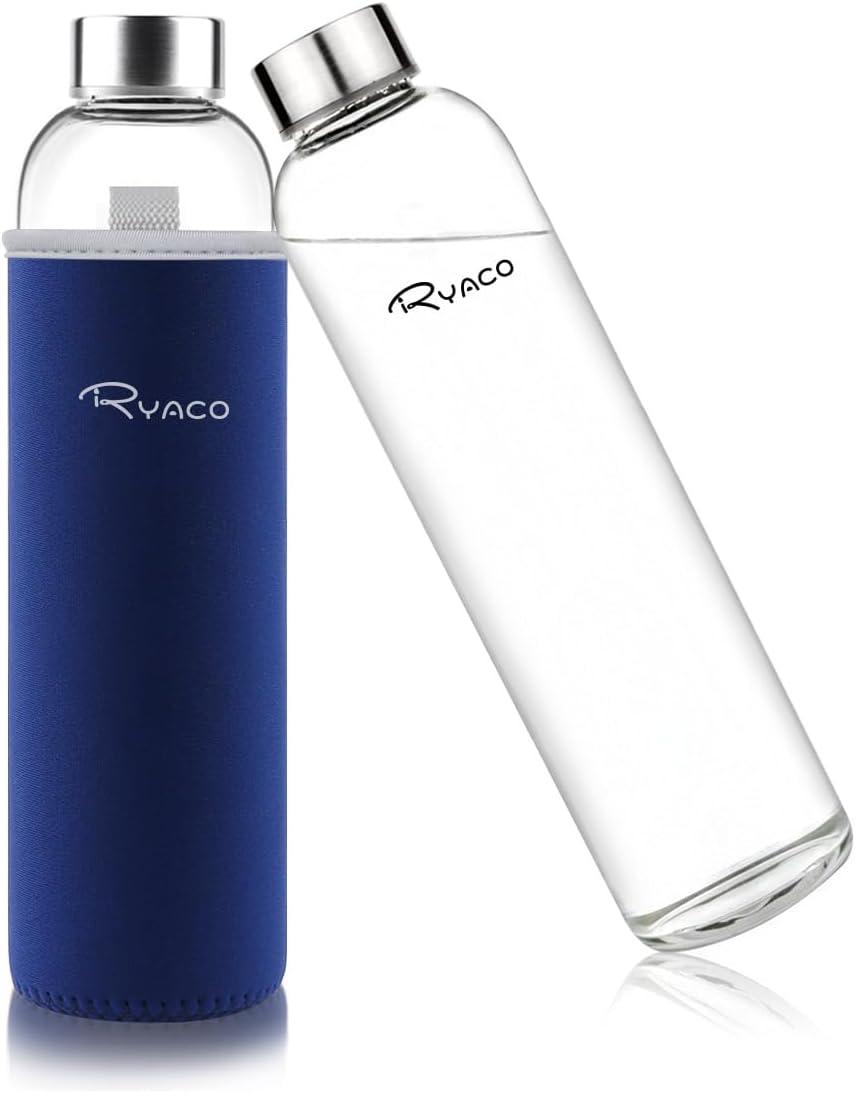 image:imageRyaco Bouteille deau en verre de 550ml18oz sans BPA Bouteille en borosilicate antifuiteIdale pour maison les voyages le sport le yoga la gym les boissons chaudes et froides avecSaphir