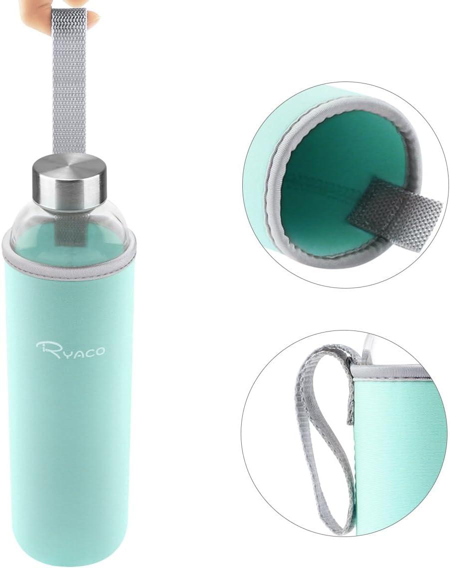 image:imageRyaco Bouteille deau en verre de 550ml18oz sans BPA Bouteille en borosilicate antifuiteIdale pour maison les voyages le sport le yoga la gym les boissons chaudes et froides avecMenthe Verte