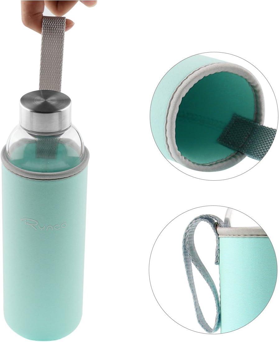 image:imageRyaco Bouteille deau en verre de 550ml18oz sans BPA Bouteille en borosilicate antifuiteIdale pour maison les voyages le sport le yoga la gym les boissons chaudes et froides avecMenthe Verte