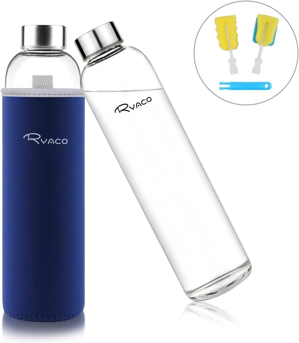 image:imageRyaco Bouteille deau en verre de 550ml18oz sans BPA Bouteille en borosilicate antifuiteIdale pour maison les voyages le sport le yoga la gym les boissons chaudes et froides avecSaphir