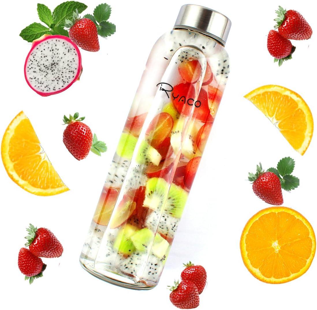 image:imageRyaco Bouteille deau en verre de 550ml18oz sans BPA Bouteille en borosilicate antifuiteIdale pour maison les voyages le sport le yoga la gym les boissons chaudes et froides avecSaphir
