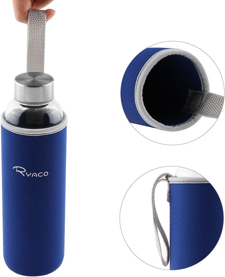 image:imageRyaco Bouteille deau en verre de 550ml18oz sans BPA Bouteille en borosilicate antifuiteIdale pour maison les voyages le sport le yoga la gym les boissons chaudes et froides avecSaphir