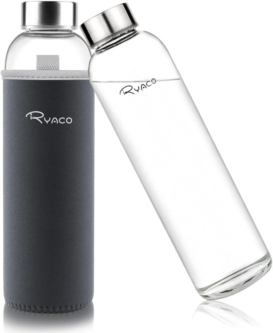 image:imageRyaco Bouteille deau en verre de 550ml18oz sans BPA Bouteille en borosilicate antifuiteIdale pour maison les voyages le sport le yoga la gym les boissons chaudes et froides avecGris Fonc