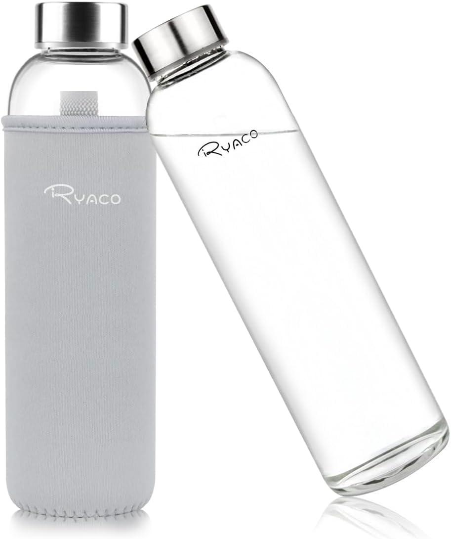 image:imageRyaco Bouteille deau en verre de 550ml18oz sans BPA Bouteille en borosilicate antifuiteIdale pour maison les voyages le sport le yoga la gym les boissons chaudes et froides avecGris Clair