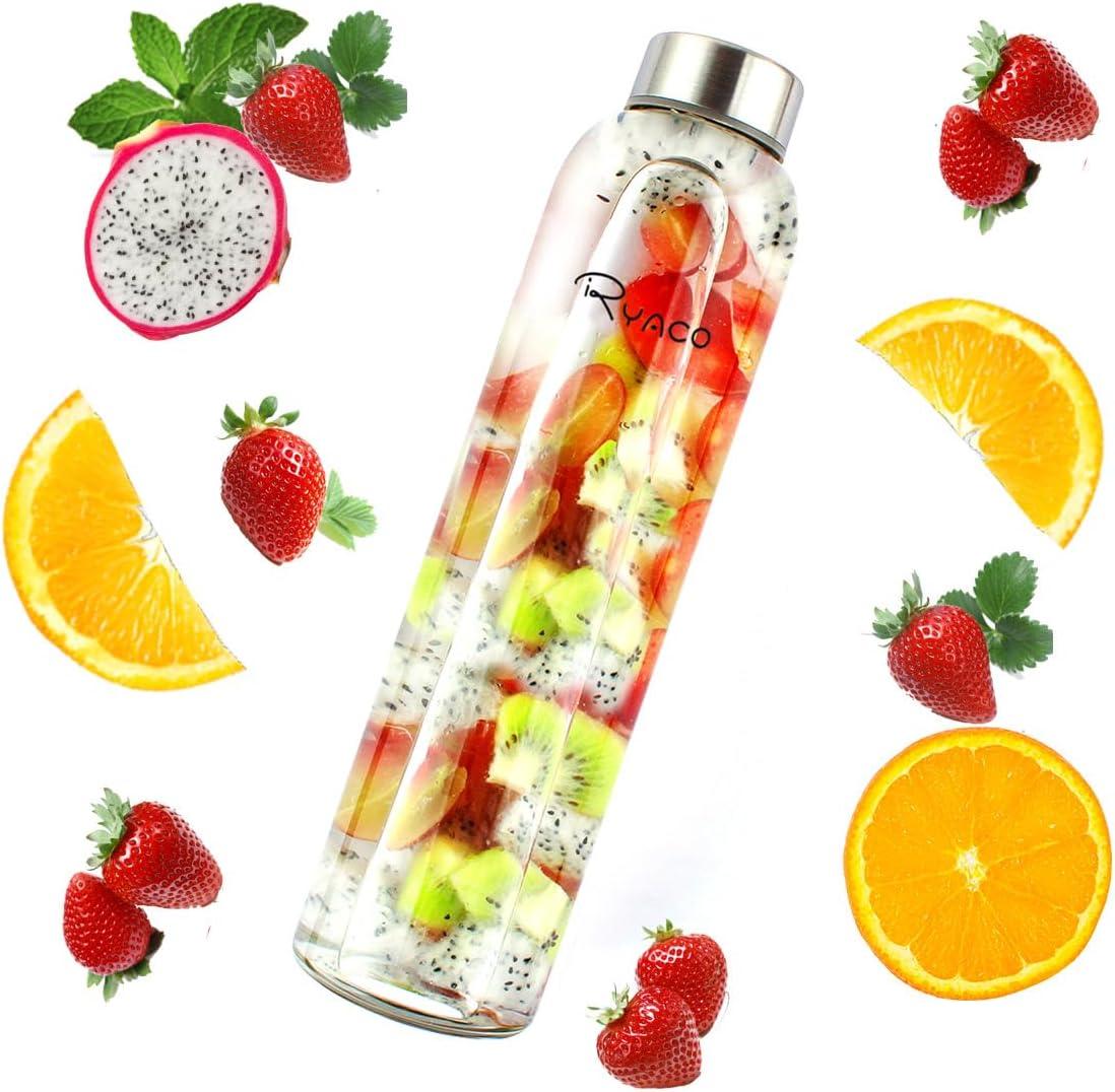 image:imageRyaco Bouteille deau en verre de 550ml18oz sans BPA Bouteille en borosilicate antifuiteIdale pour maison les voyages le sport le yoga la gym les boissons chaudes et froides avecGris Fonc